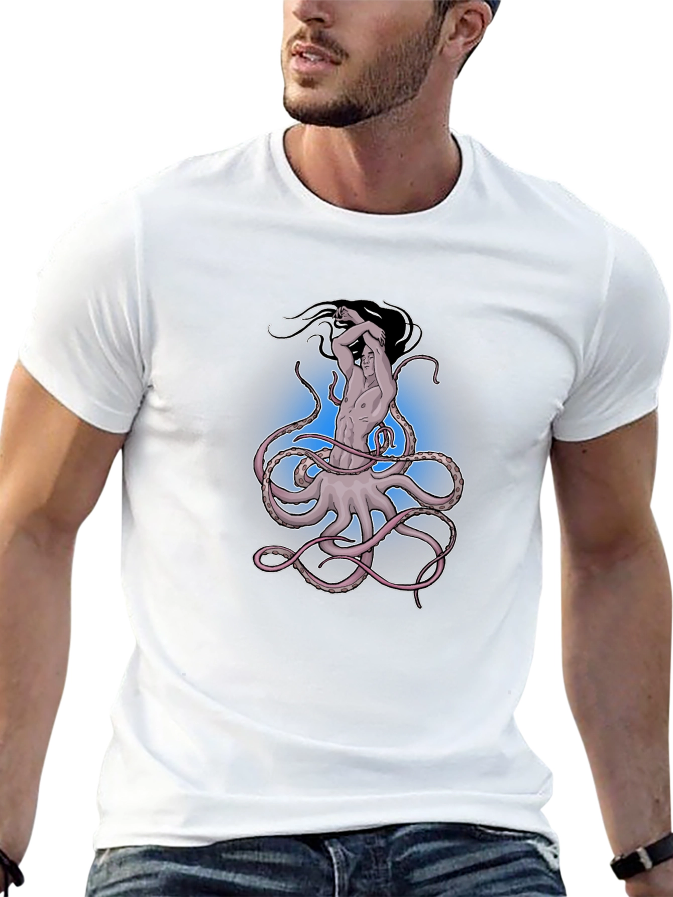 Octopus Man Graphic Tee - Black Cotton Shirt