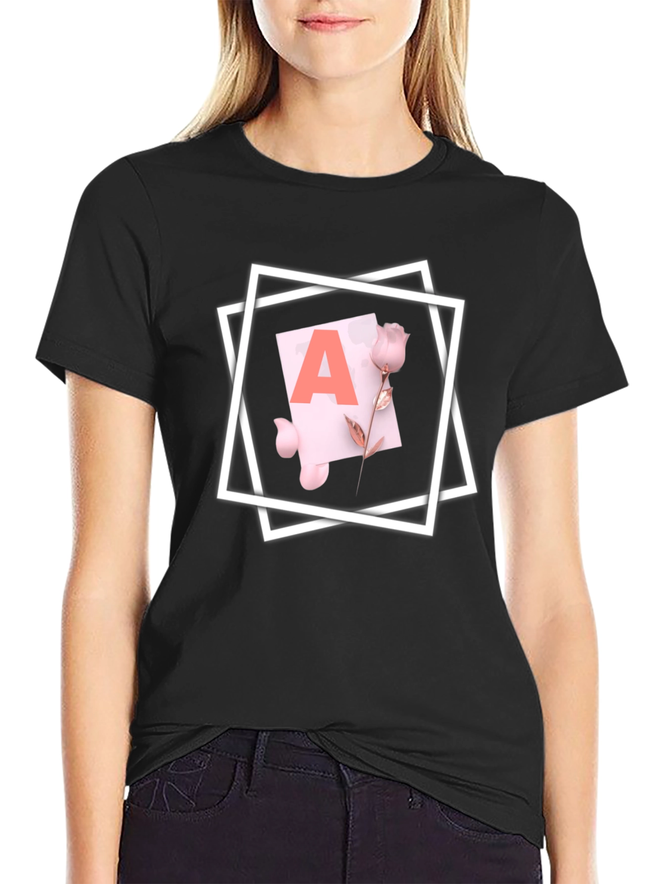 Letter A Rose T-Shirt - Stylish Graphic Tee