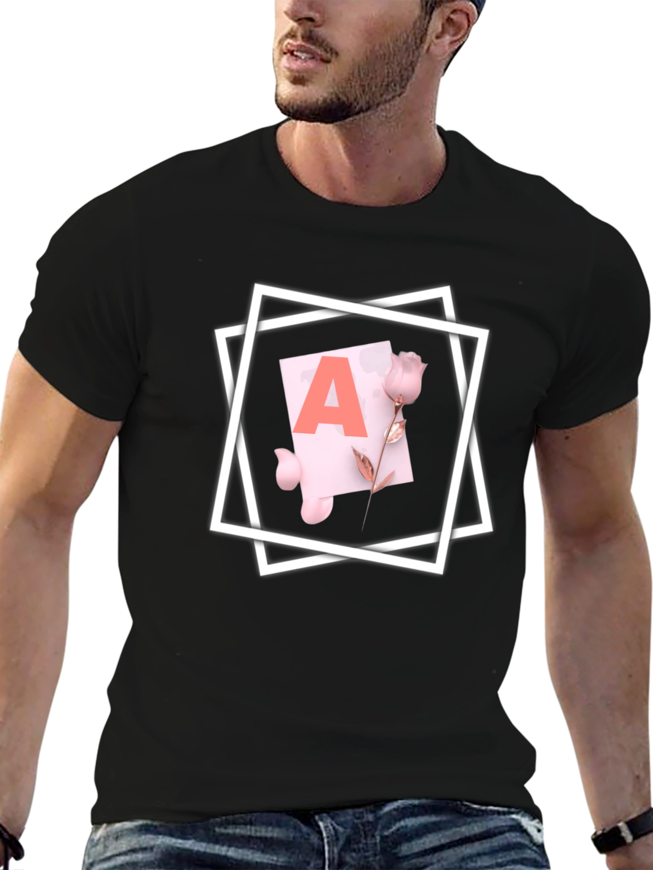 Letter A Rose T-Shirt - Stylish Graphic Tee