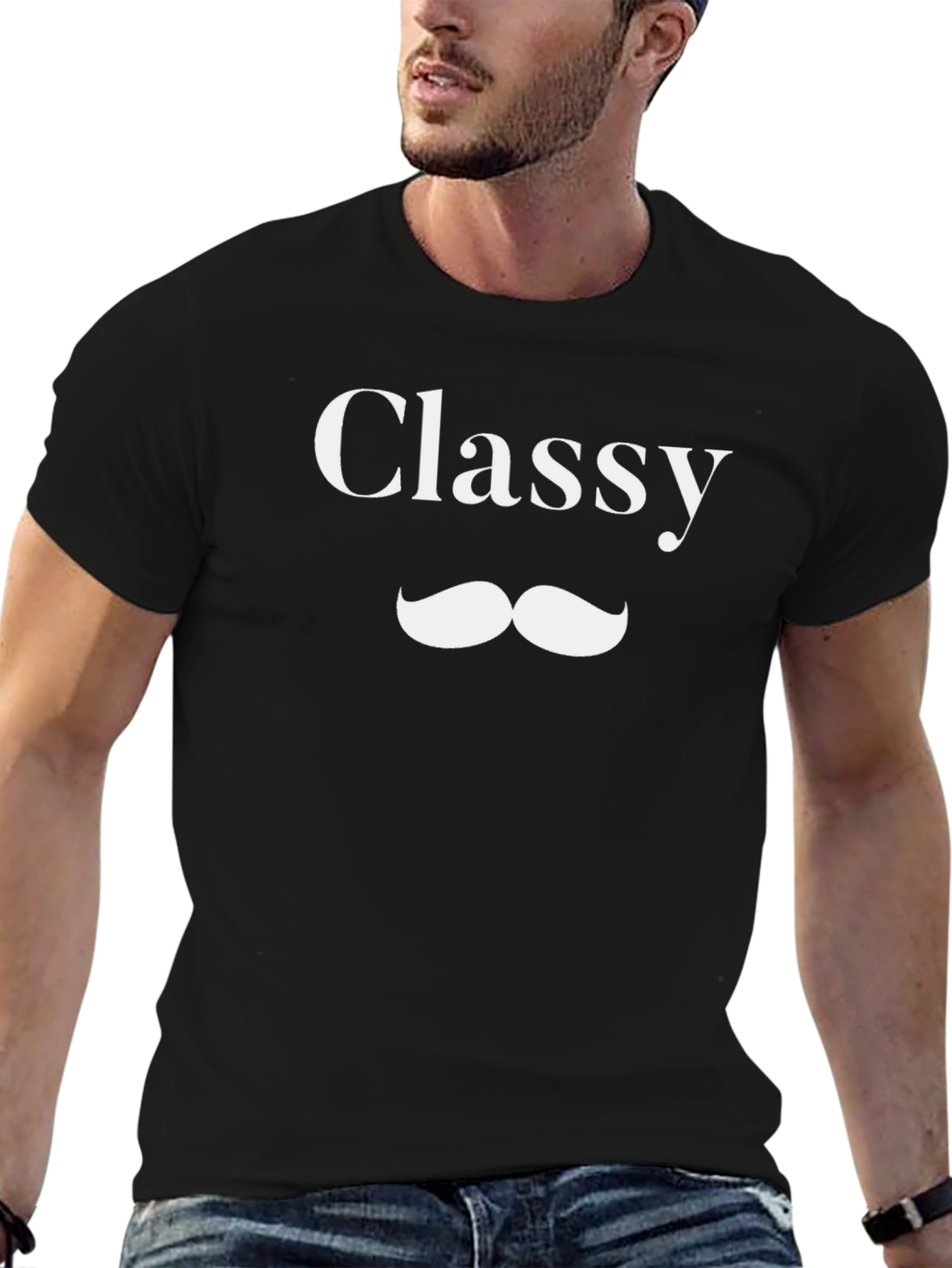 Classy Mustache Graphic Tee - Stylish Black T-Shirt