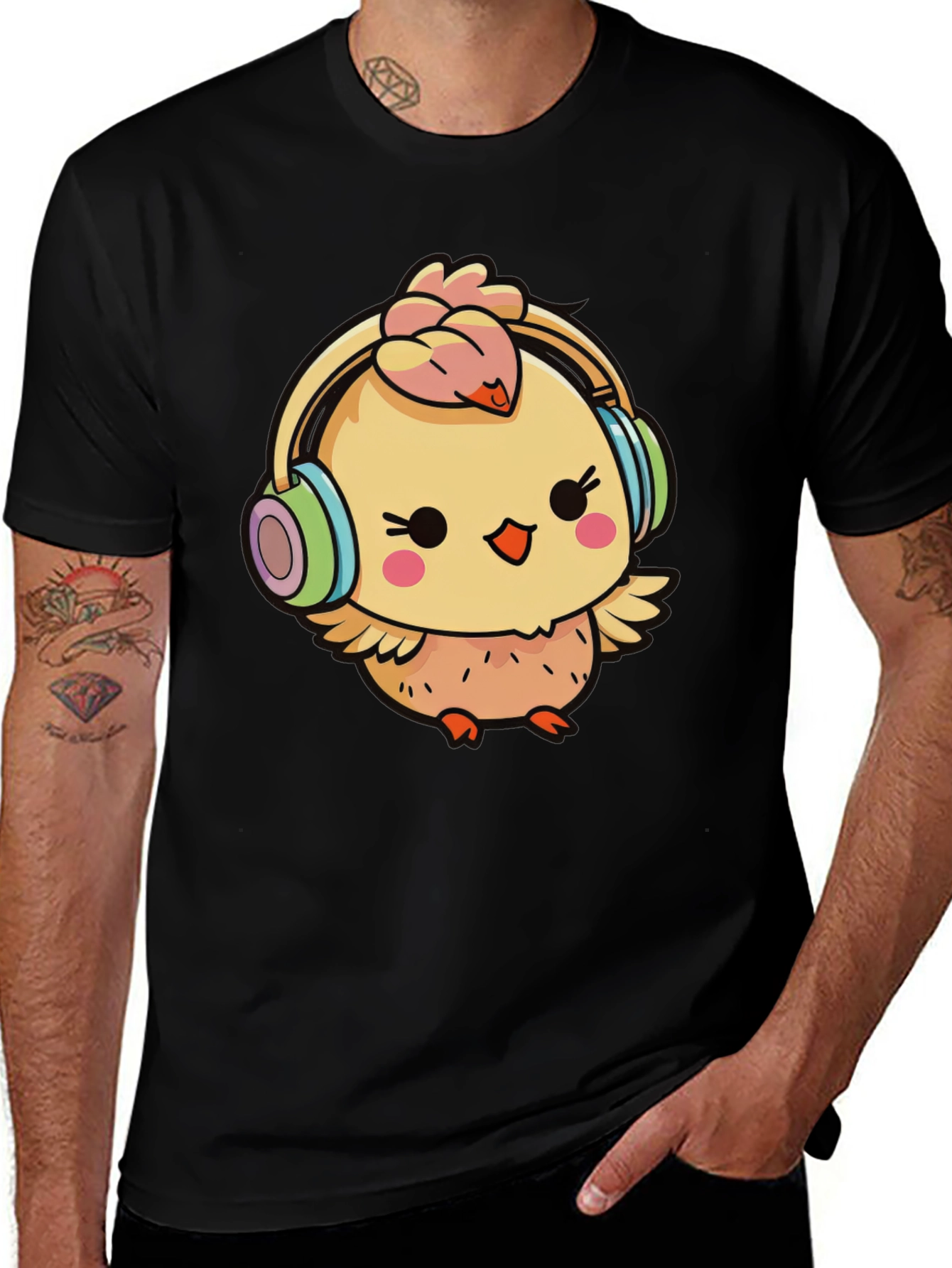 Cute Chick with Headphones Graphic Tee