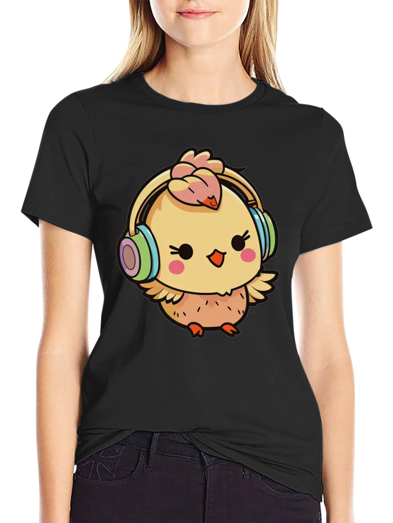 Cute Chick with Headphones Graphic Tee