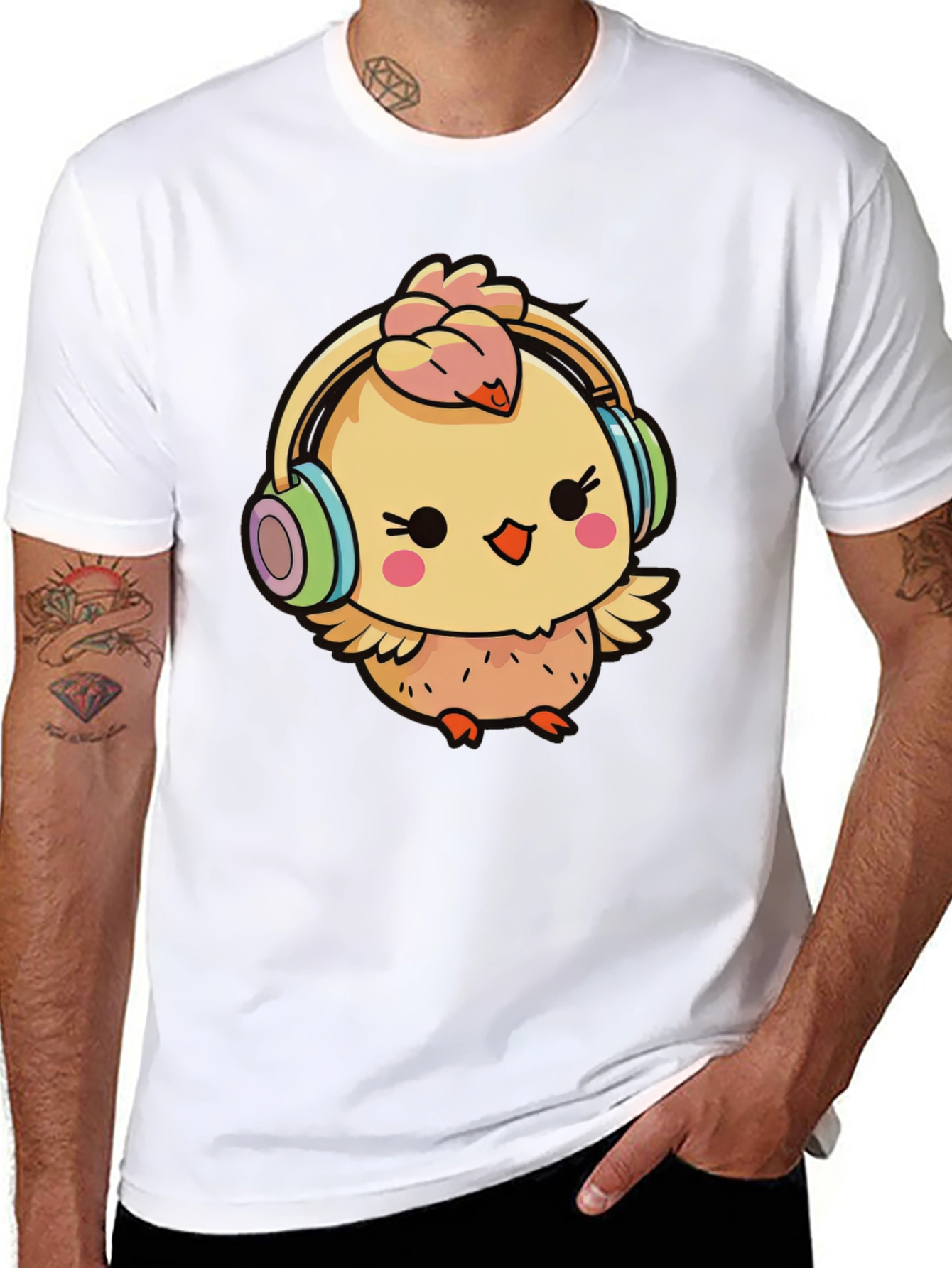 Cute Chick with Headphones Graphic Tee