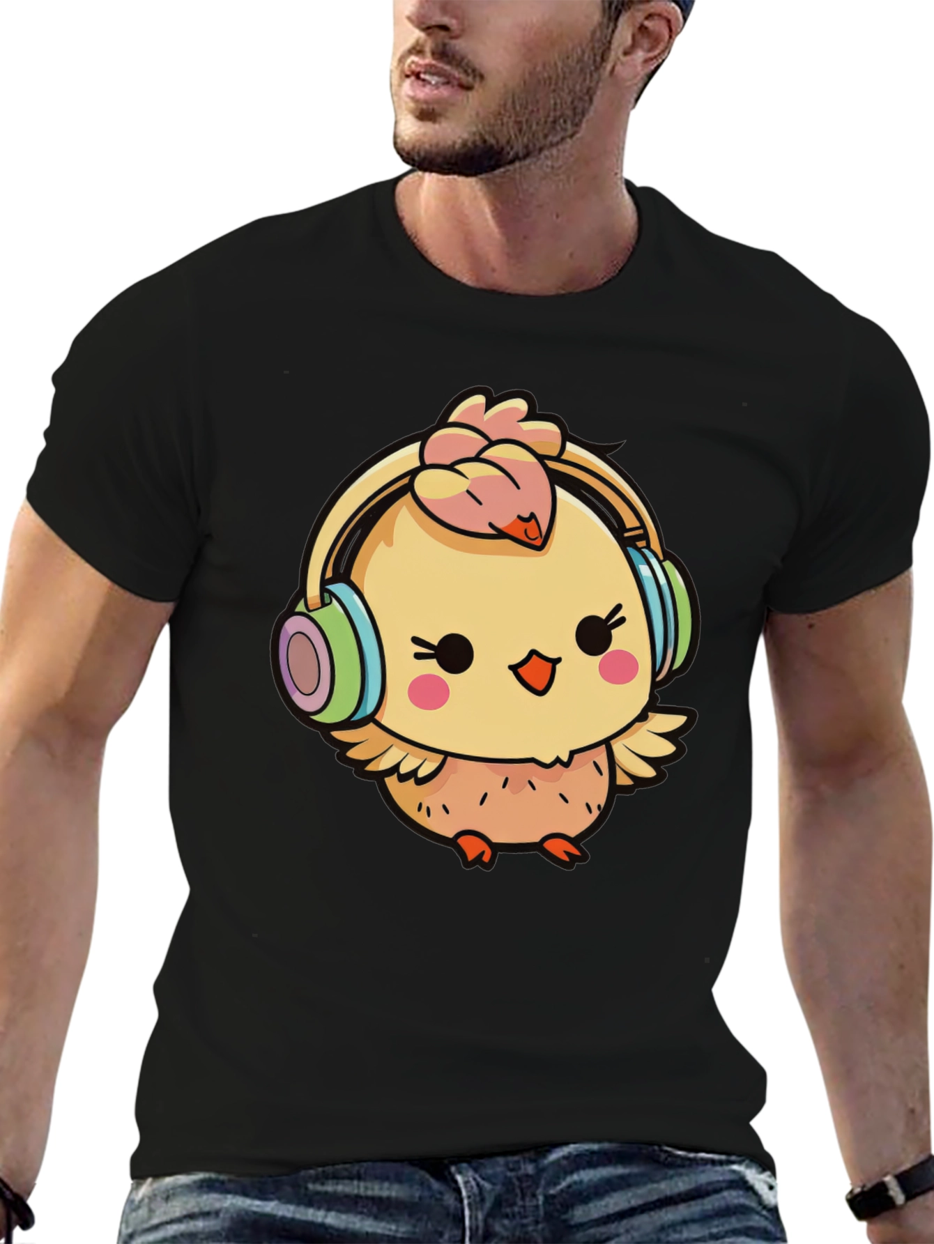 Cute Chick with Headphones Graphic Tee