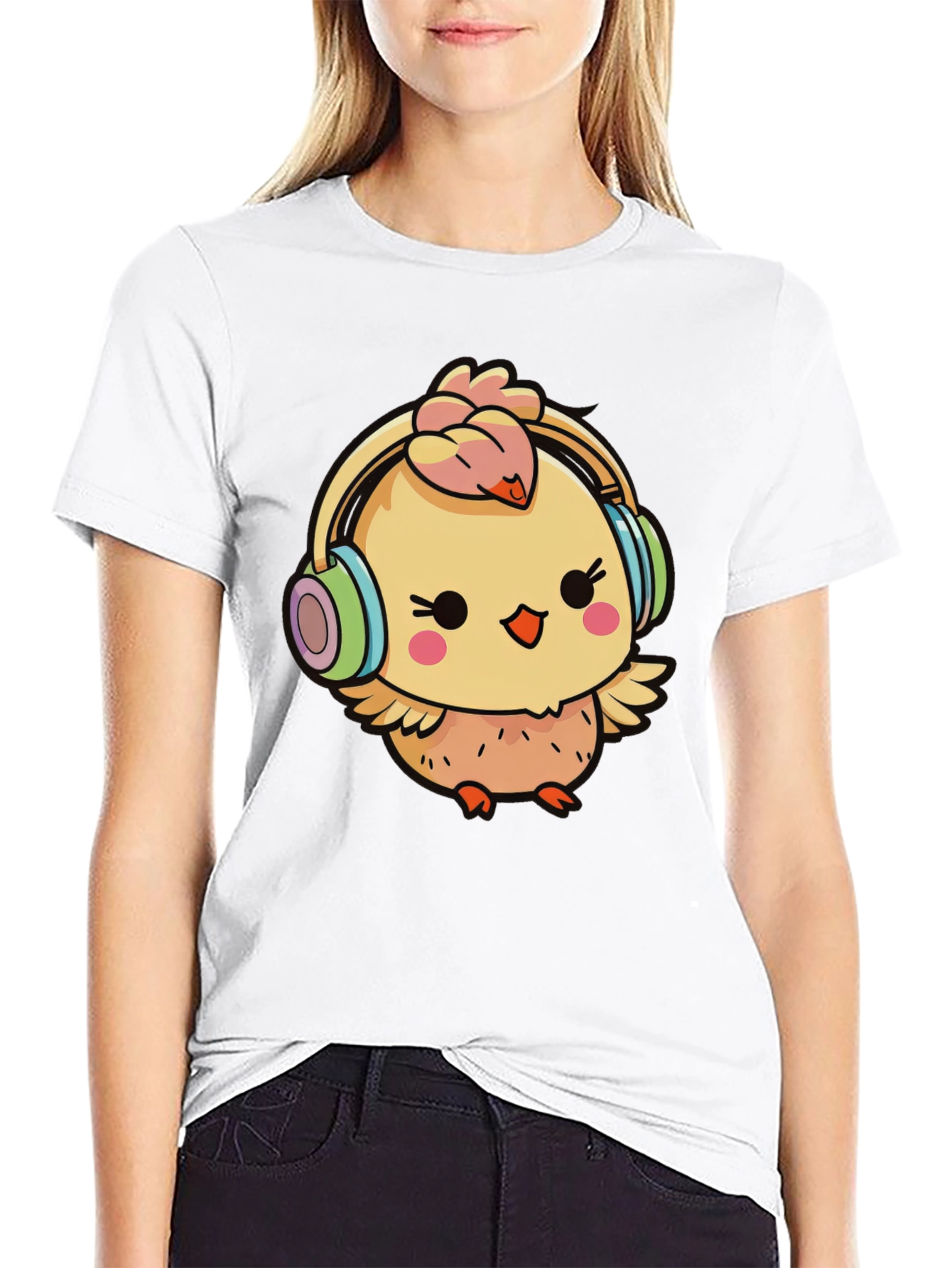 Cute Chick with Headphones Graphic Tee