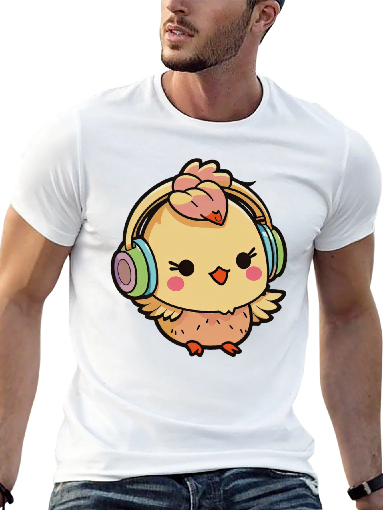 Cute Chick with Headphones Graphic Tee