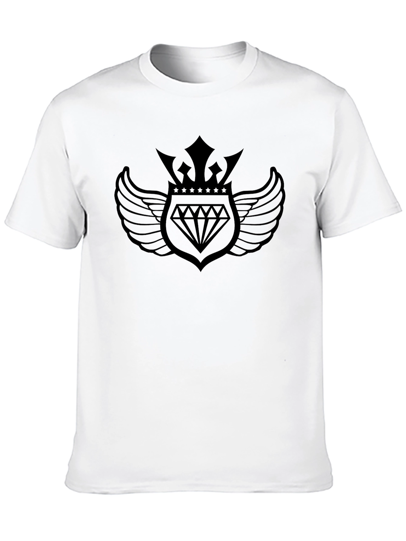 Black Graphic Tee - Diamond Crown Wing Design