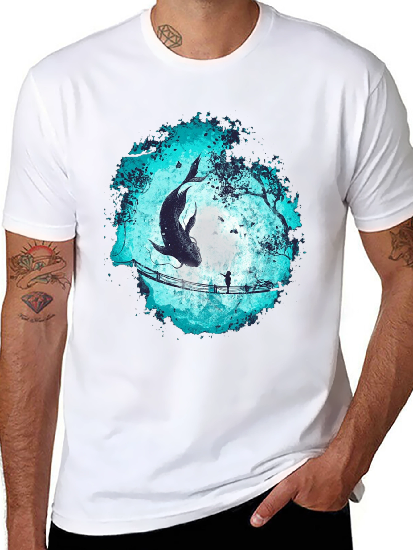 Whimsical Fish Bridge Graphic Tee