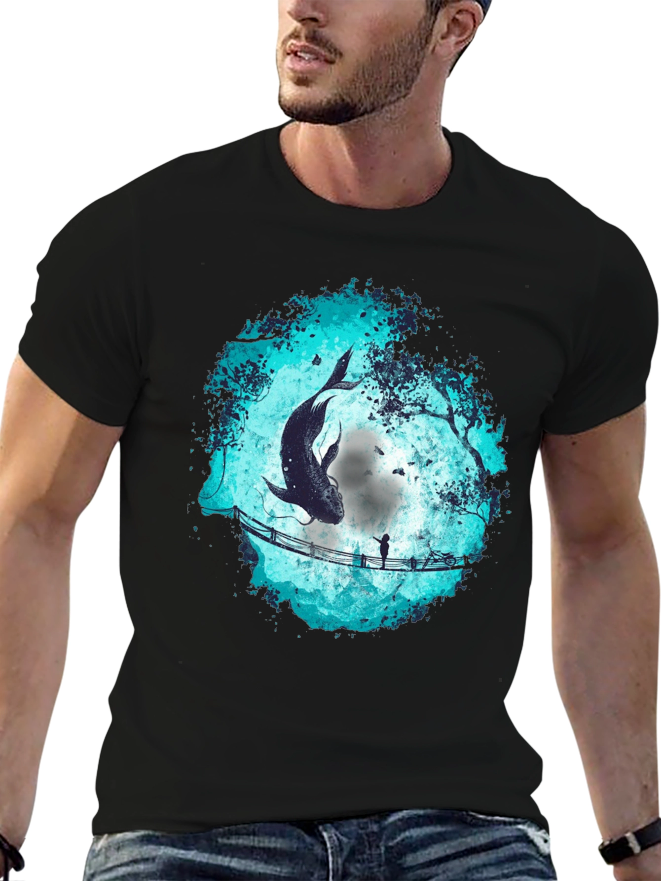 Whimsical Fish Bridge Graphic Tee