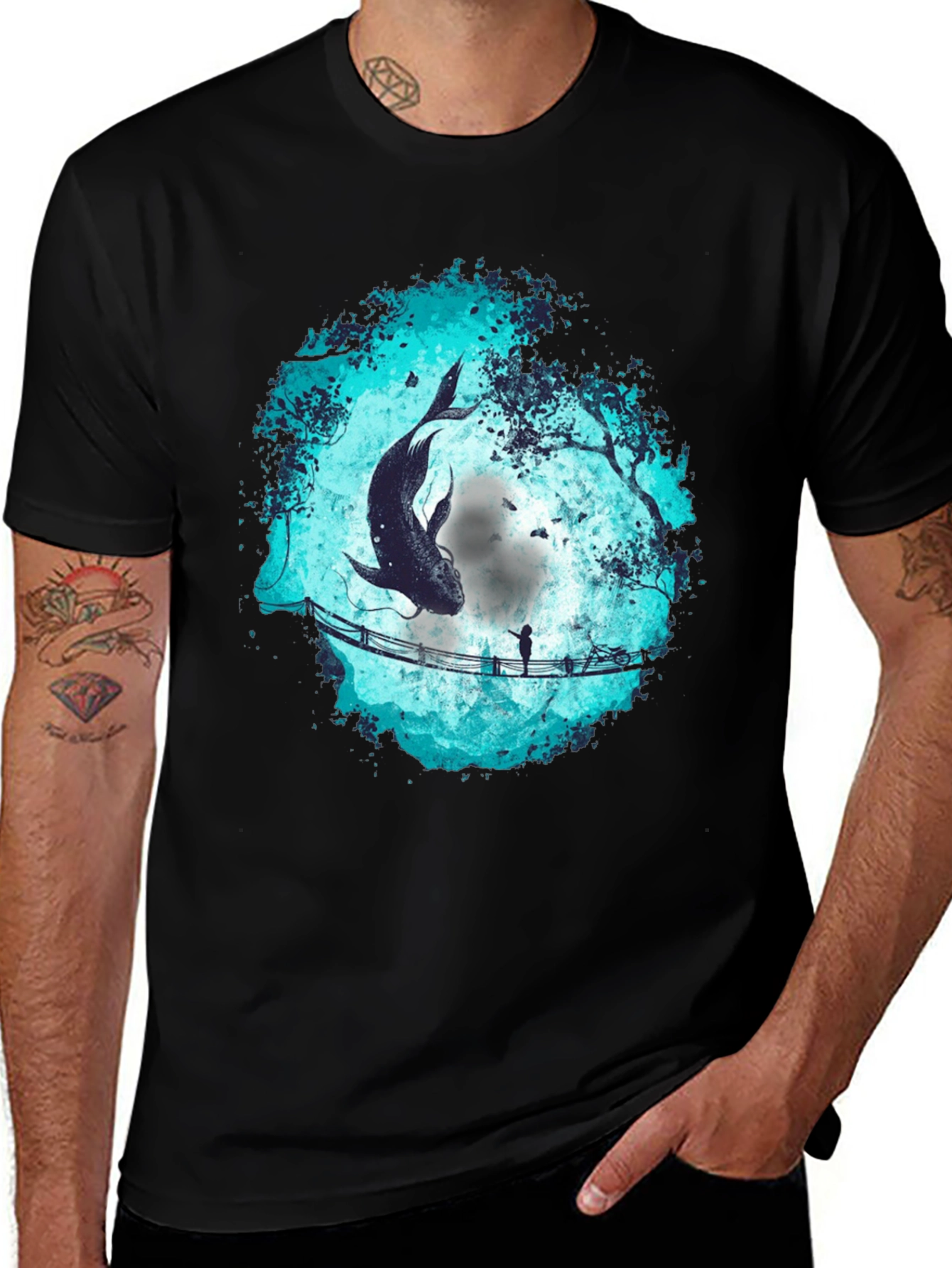 Whimsical Fish Bridge Graphic Tee