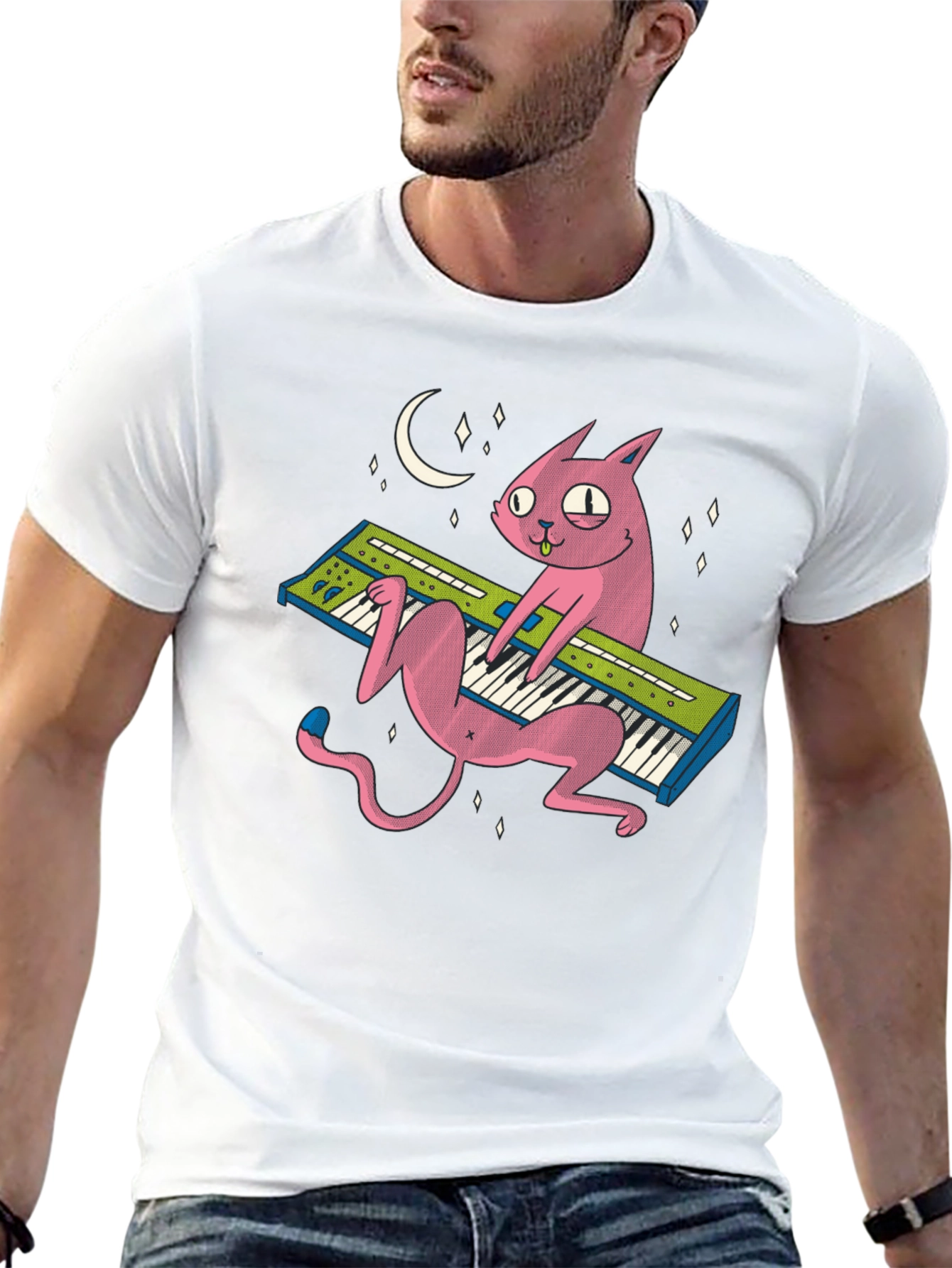 Cat Keyboardist T-Shirt: Cool Black Tee