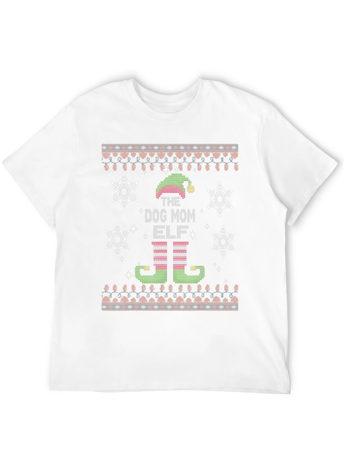 Dog Mom Elf Ugly Christmas Sweater Style T-Shirt