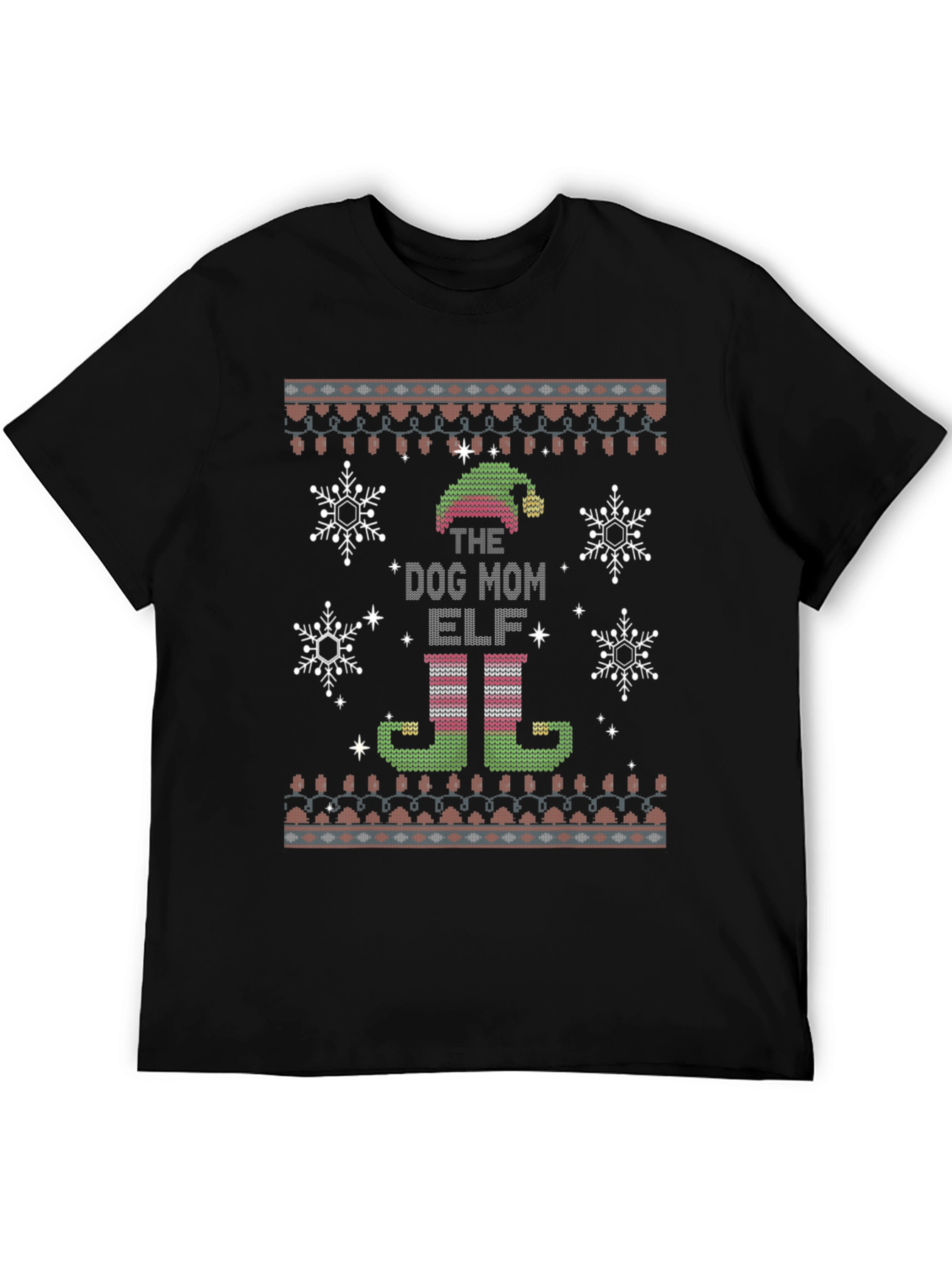 Dog Mom Elf Ugly Christmas Sweater Style T-Shirt