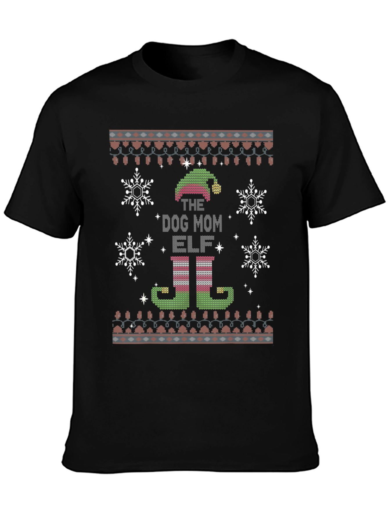 Dog Mom Elf Ugly Christmas Sweater Style T-Shirt