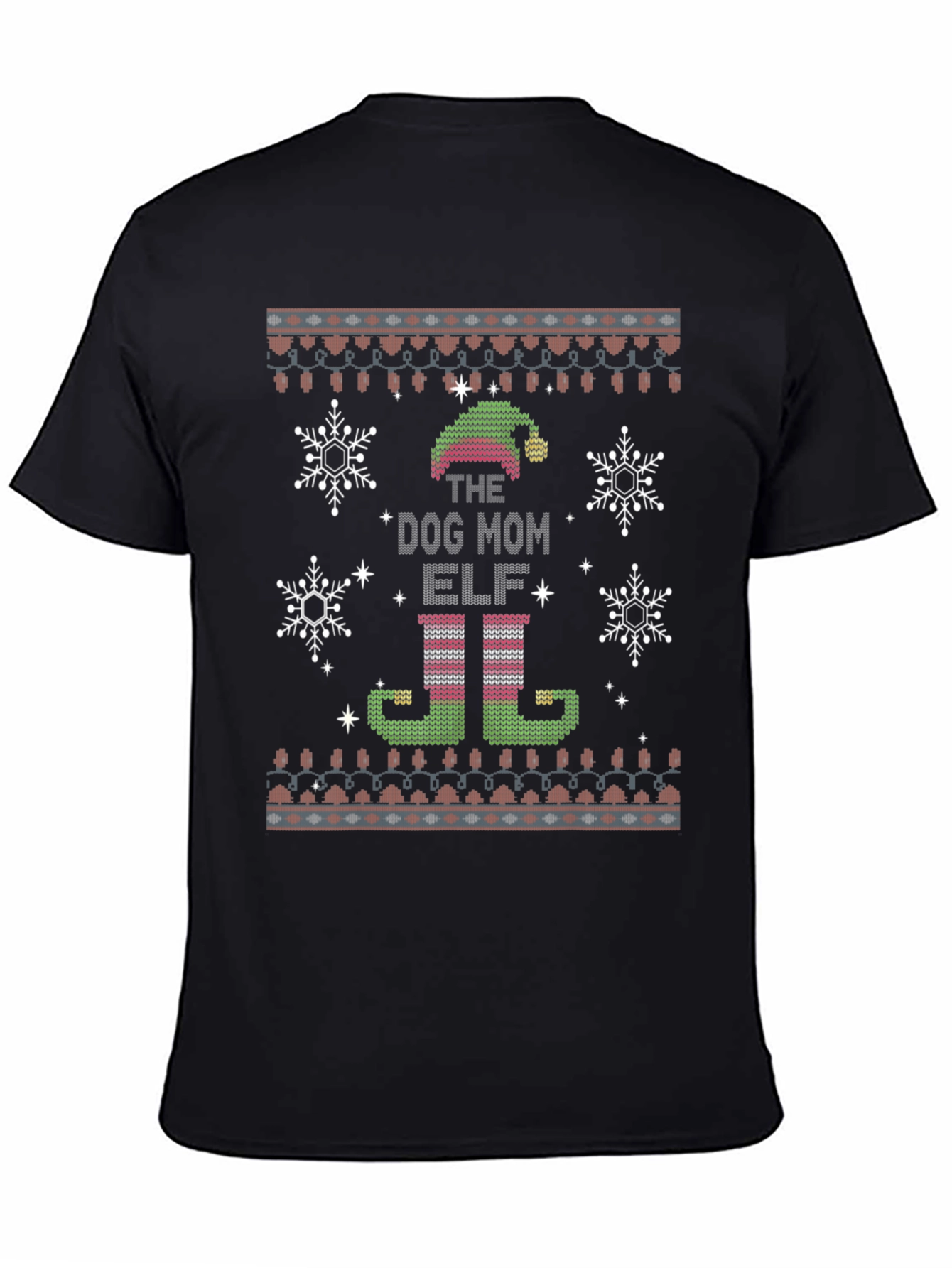 Dog Mom Elf Ugly Christmas Sweater Style T-Shirt