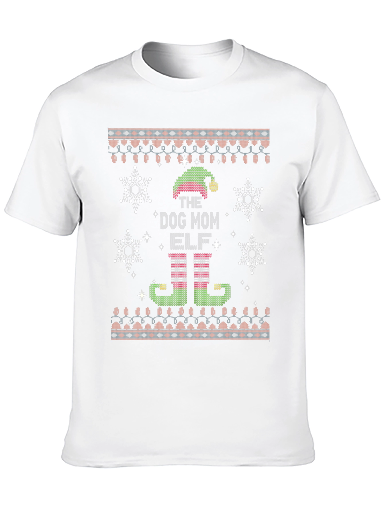 Dog Mom Elf Ugly Christmas Sweater Style T-Shirt