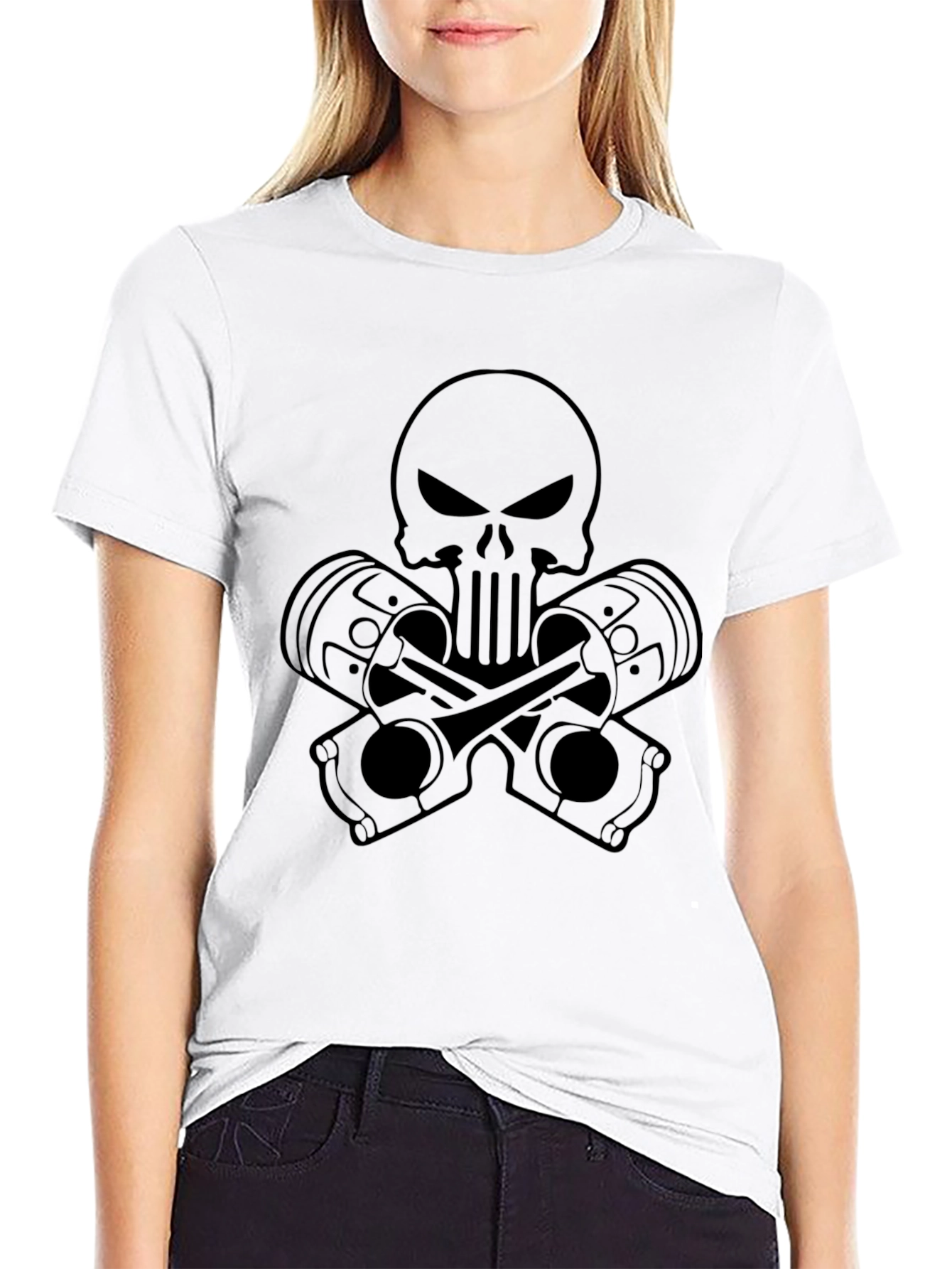 Skull & Pistons Graphic Black T-Shirt