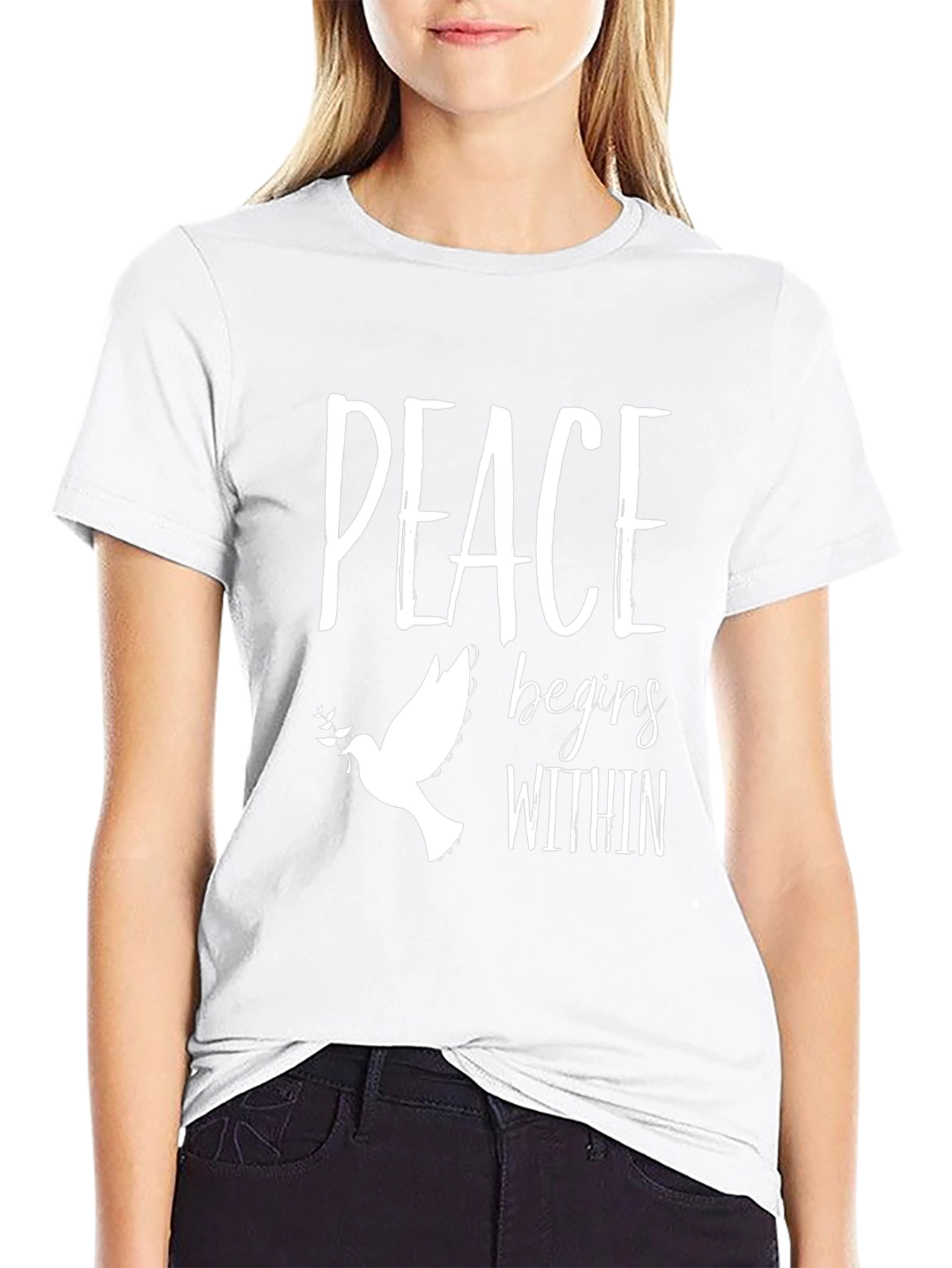 Peace Begins Within Dove Graphic T-Shirt - Black
