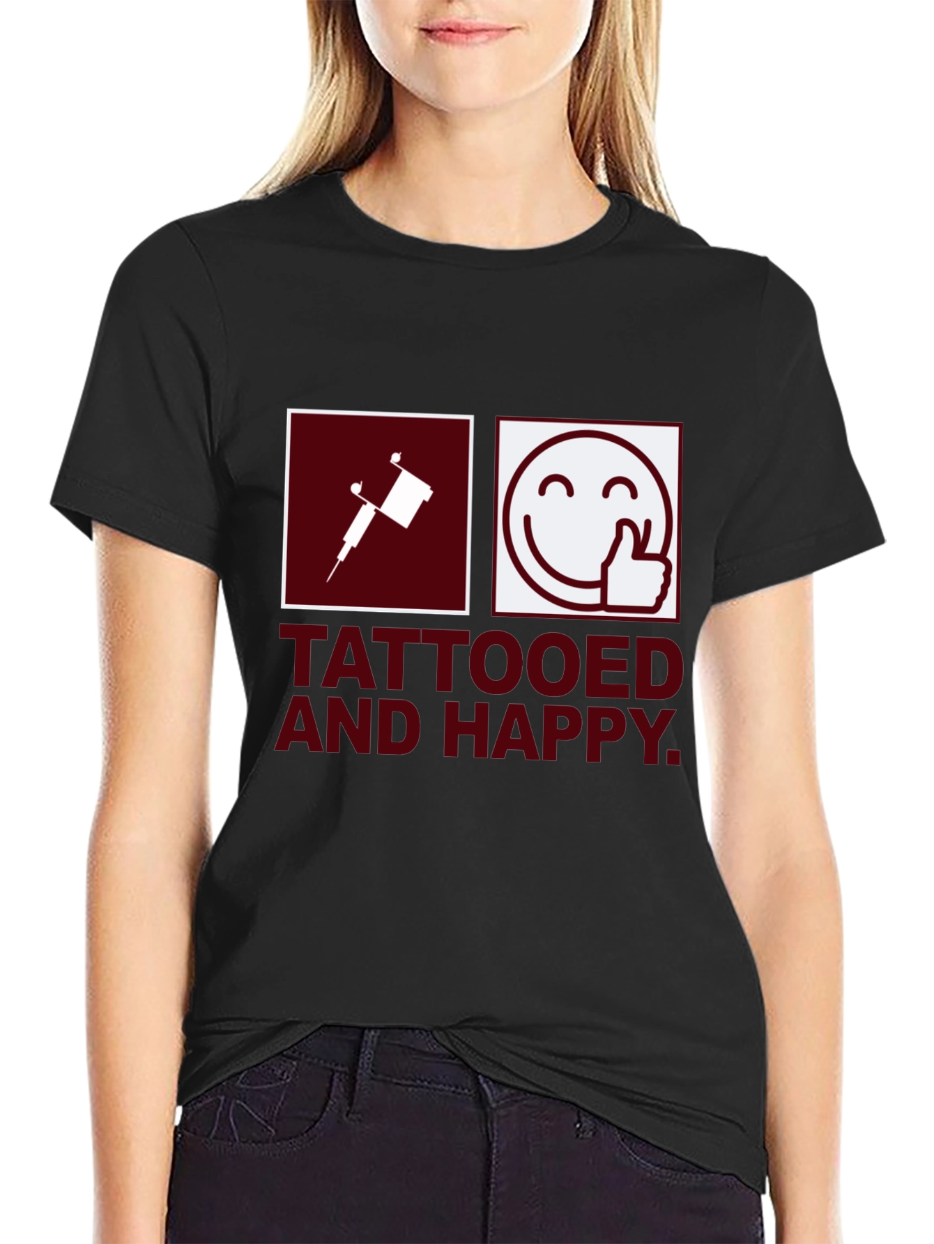 Tattooed & Happy Graphic T-Shirt - Black Casual Tee