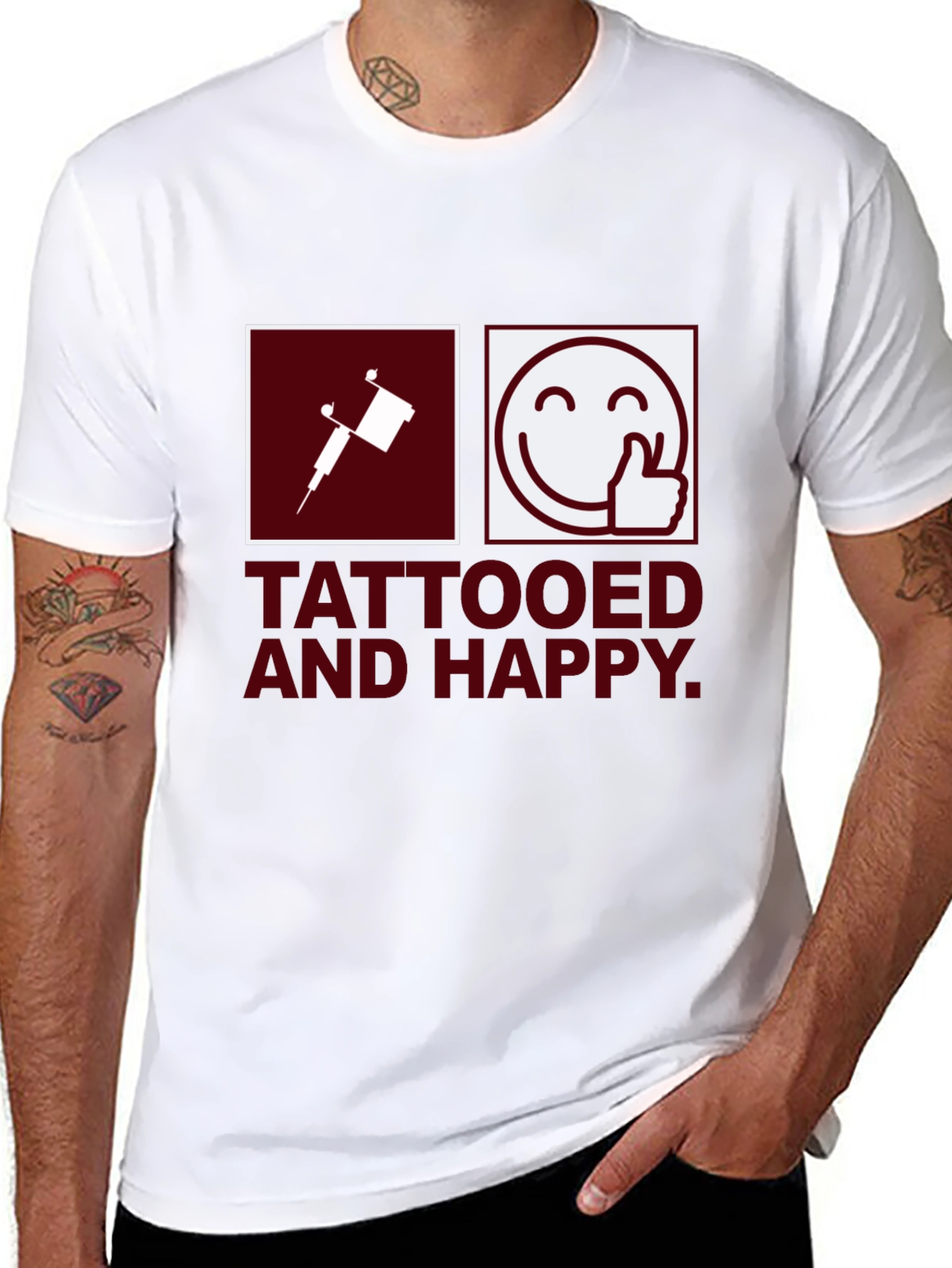 Tattooed & Happy Graphic T-Shirt - Black Casual Tee