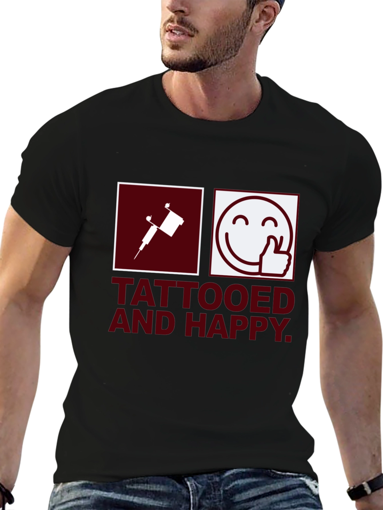 Tattooed & Happy Graphic T-Shirt - Black Casual Tee