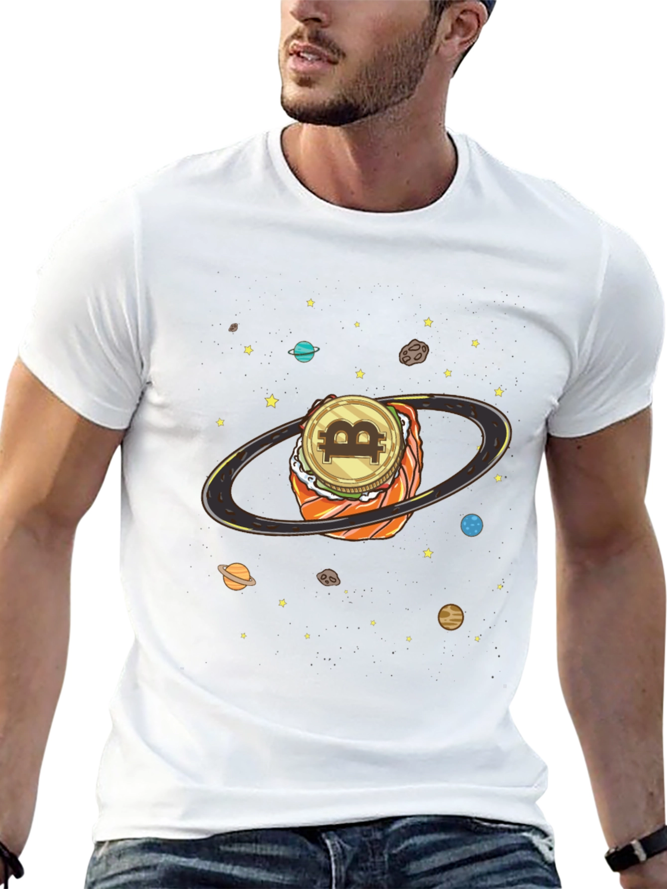 Bitcoin Sushi Planet Graphic T-Shirt