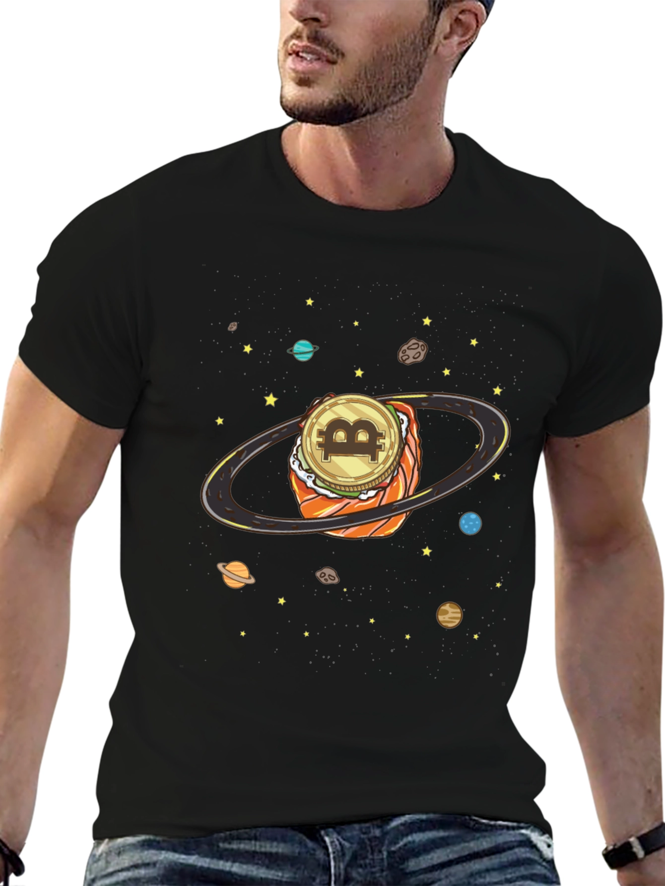 Bitcoin Sushi Planet Graphic T-Shirt