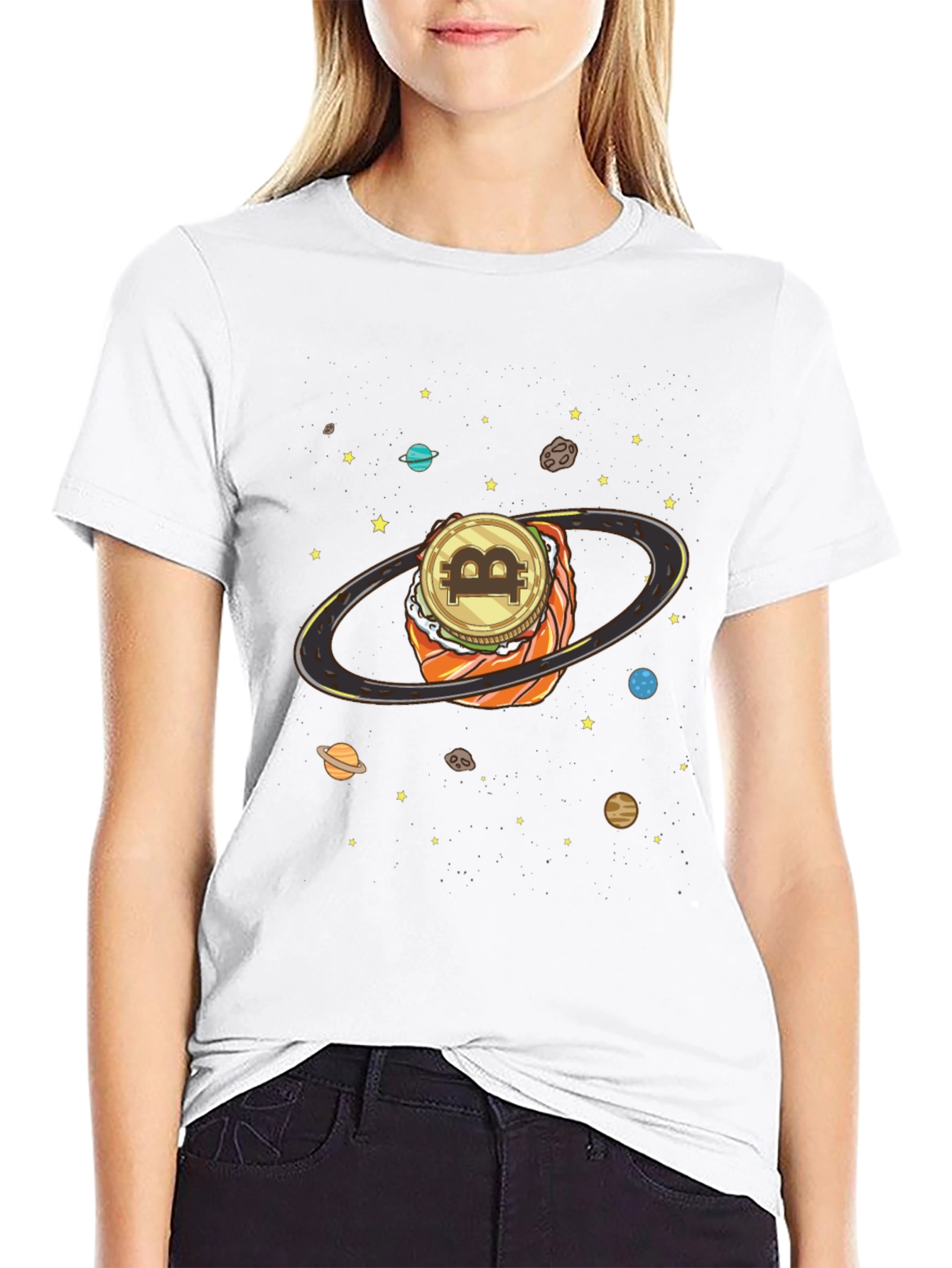 Bitcoin Sushi Planet Graphic T-Shirt