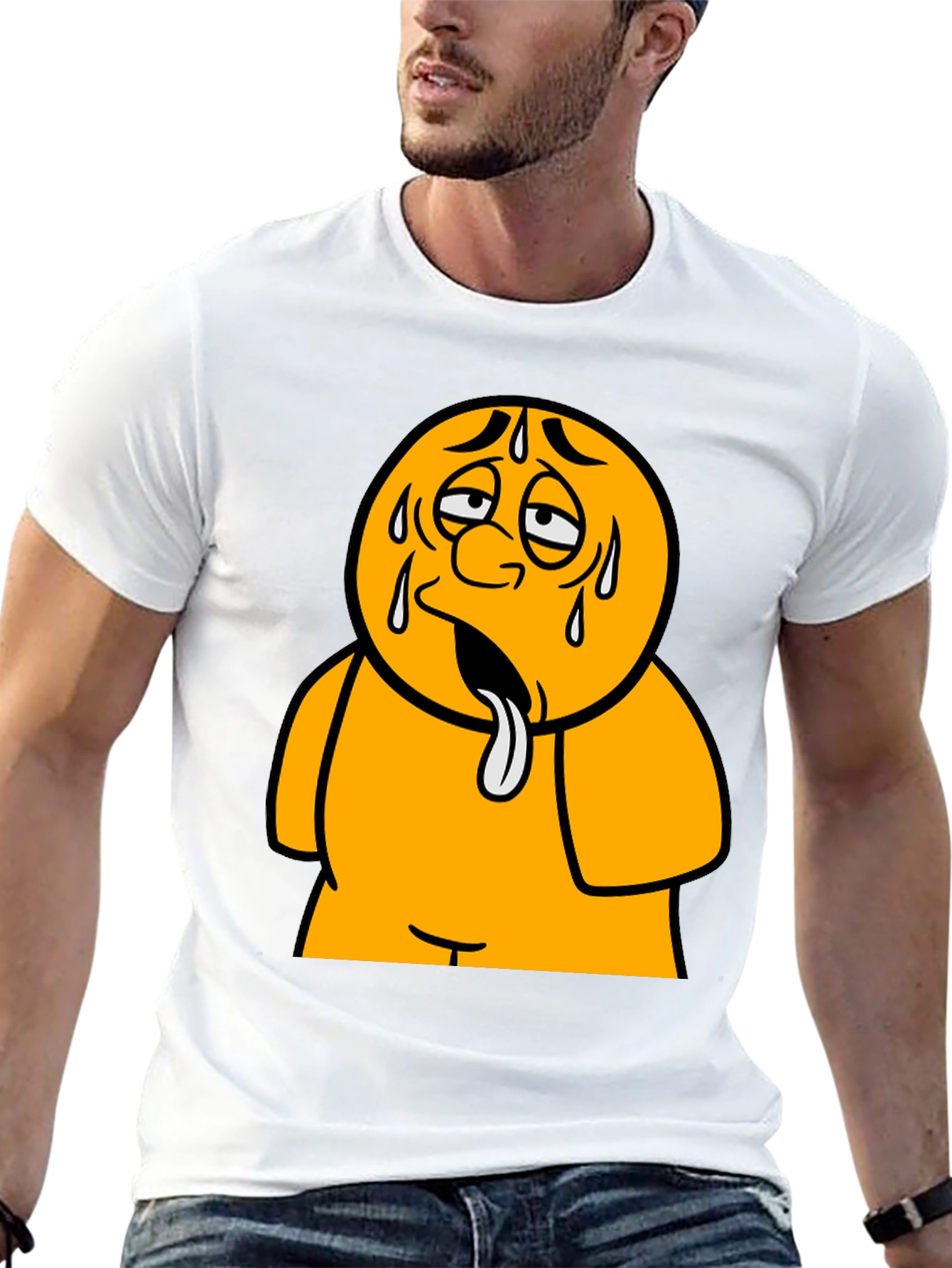 Sweating Cartoon Character Black T-Shirt