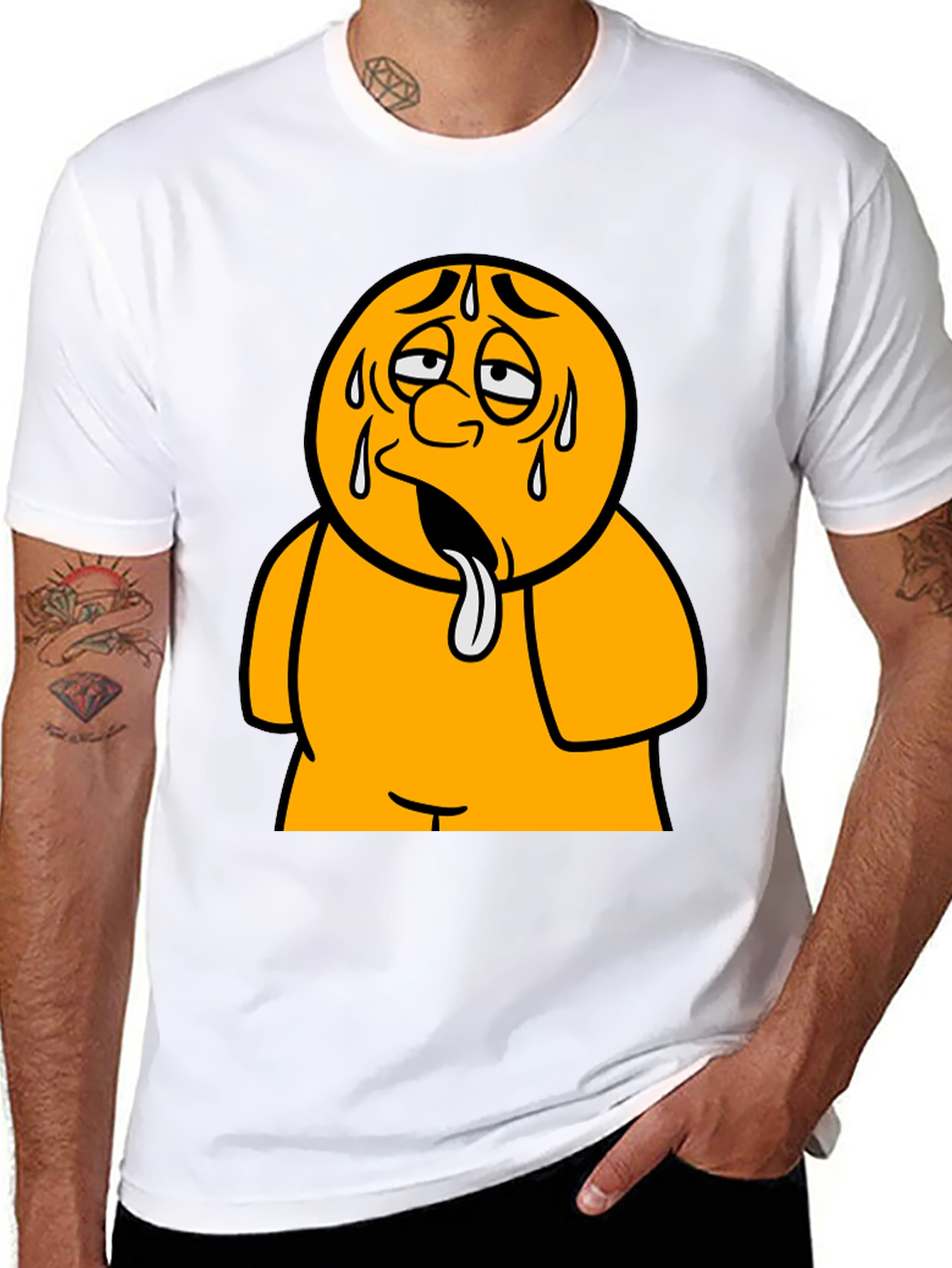Sweating Cartoon Character Black T-Shirt