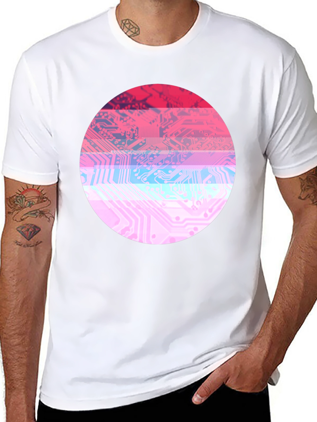 Circuit Board Circle Graphic Tee - Retro Style
