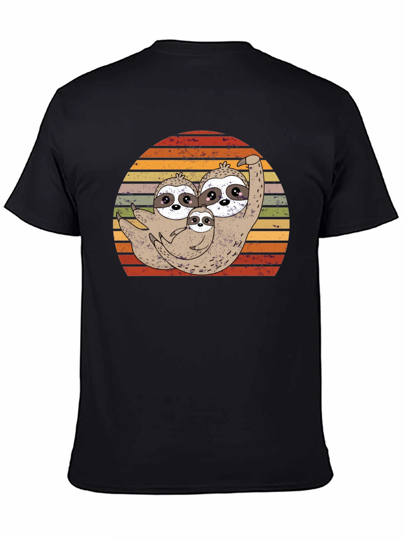 Cute Sloth Family Sunset T-Shirt - Black