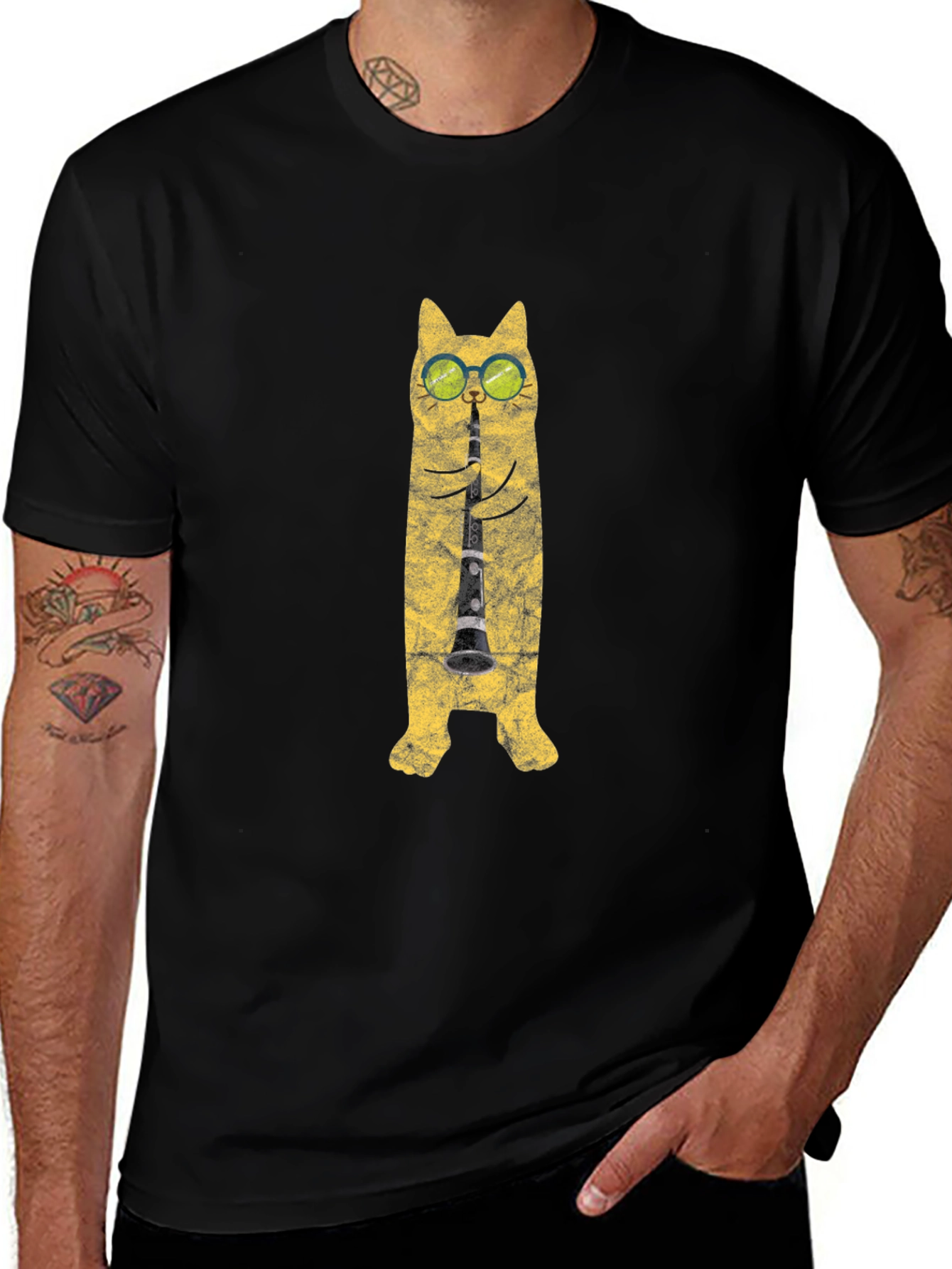 Cool Cat Clarinet Player Graphic T-Shirt