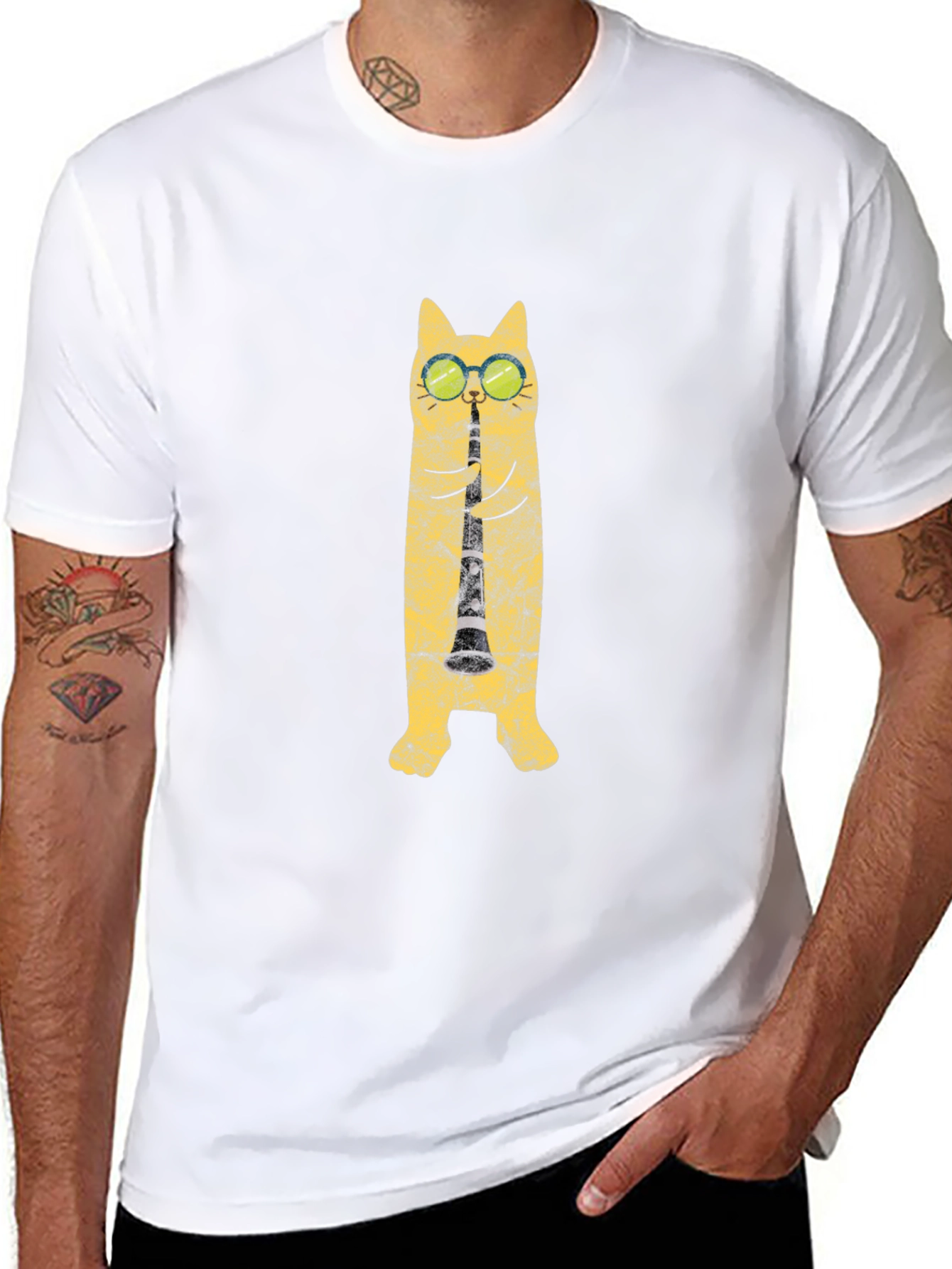Cool Cat Clarinet Player Graphic T-Shirt