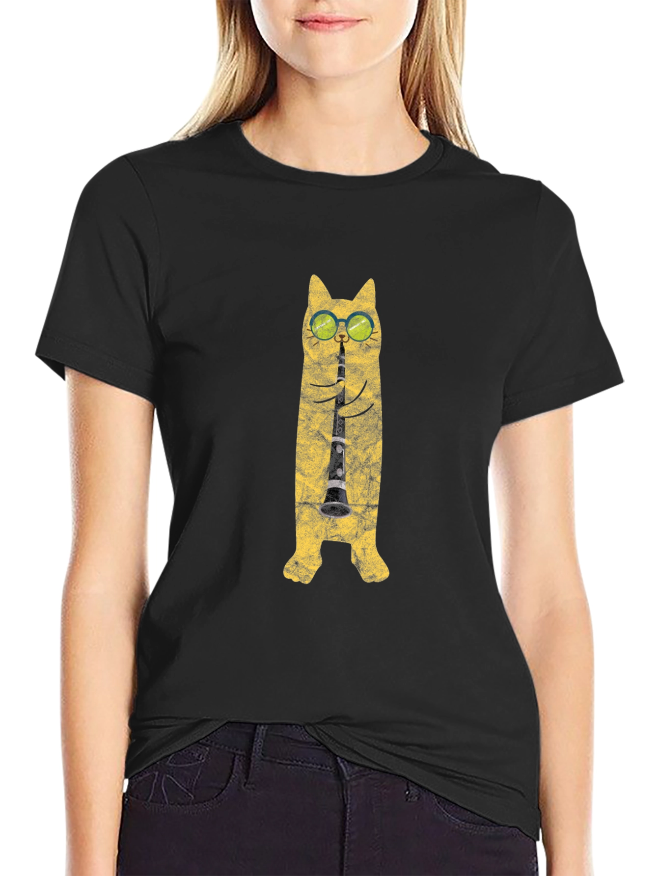 Cool Cat Clarinet Player Graphic T-Shirt
