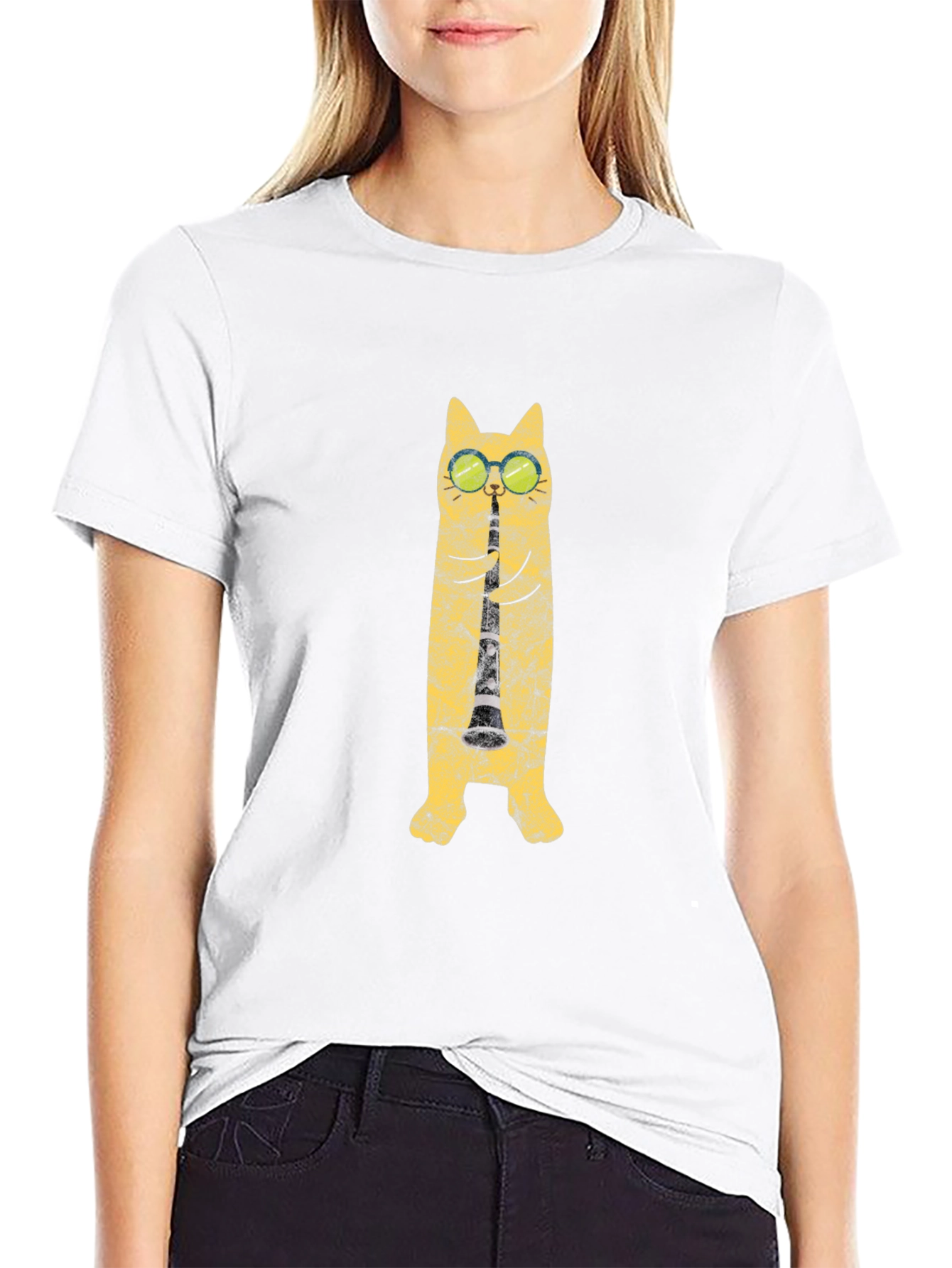 Cool Cat Clarinet Player Graphic T-Shirt
