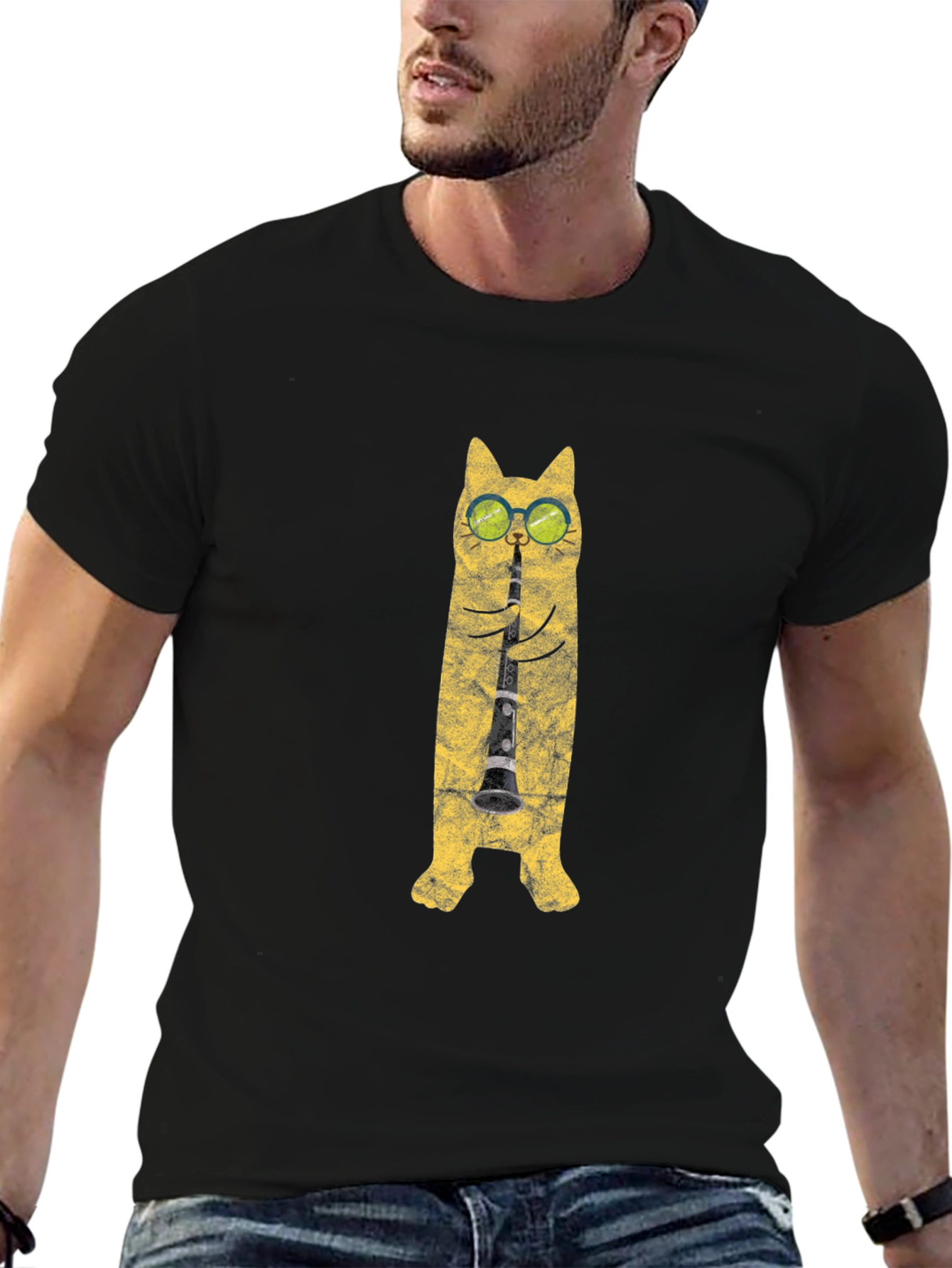 Cool Cat Clarinet Player Graphic T-Shirt