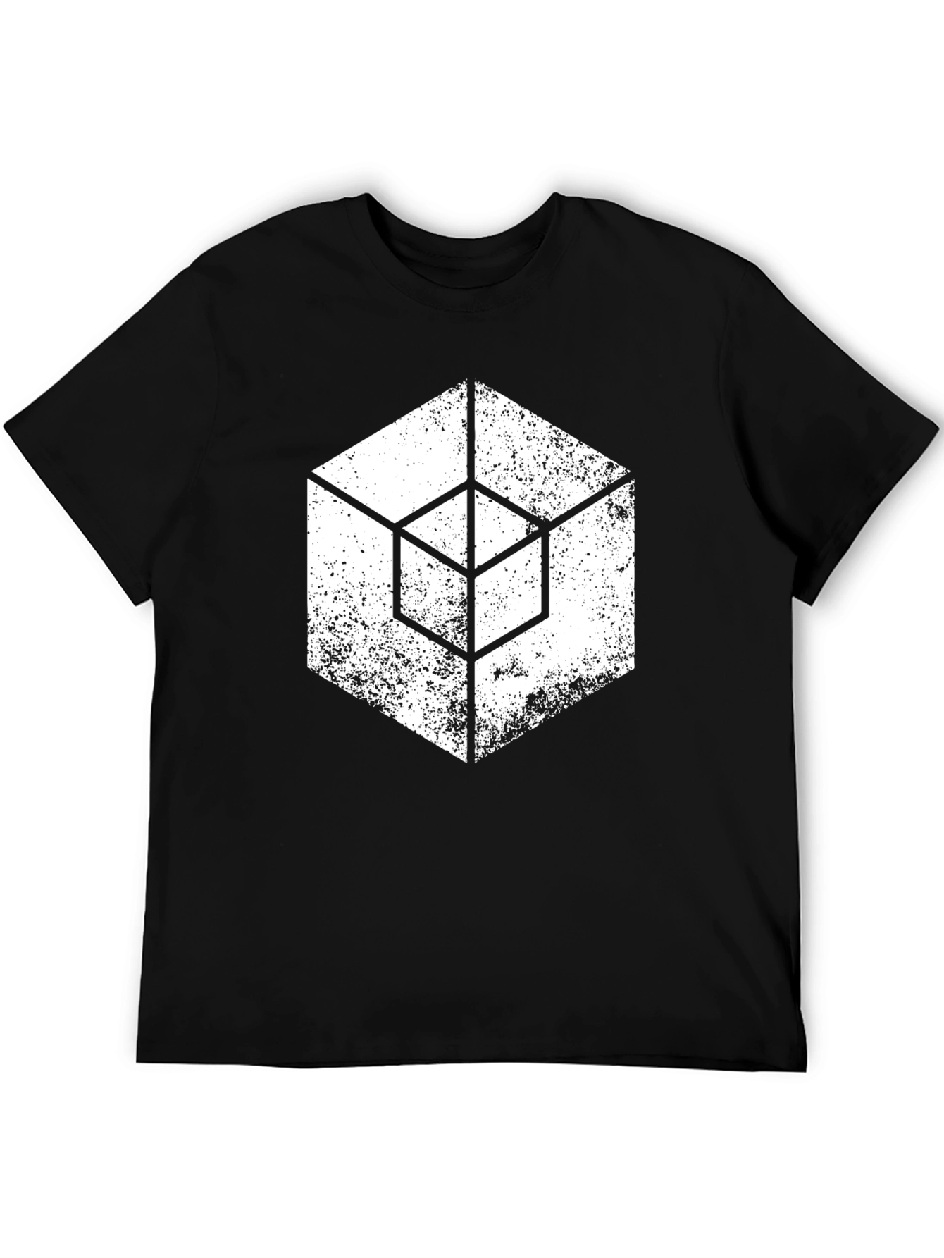 Geometric Cube Graphic T-Shirt - Grunge Style