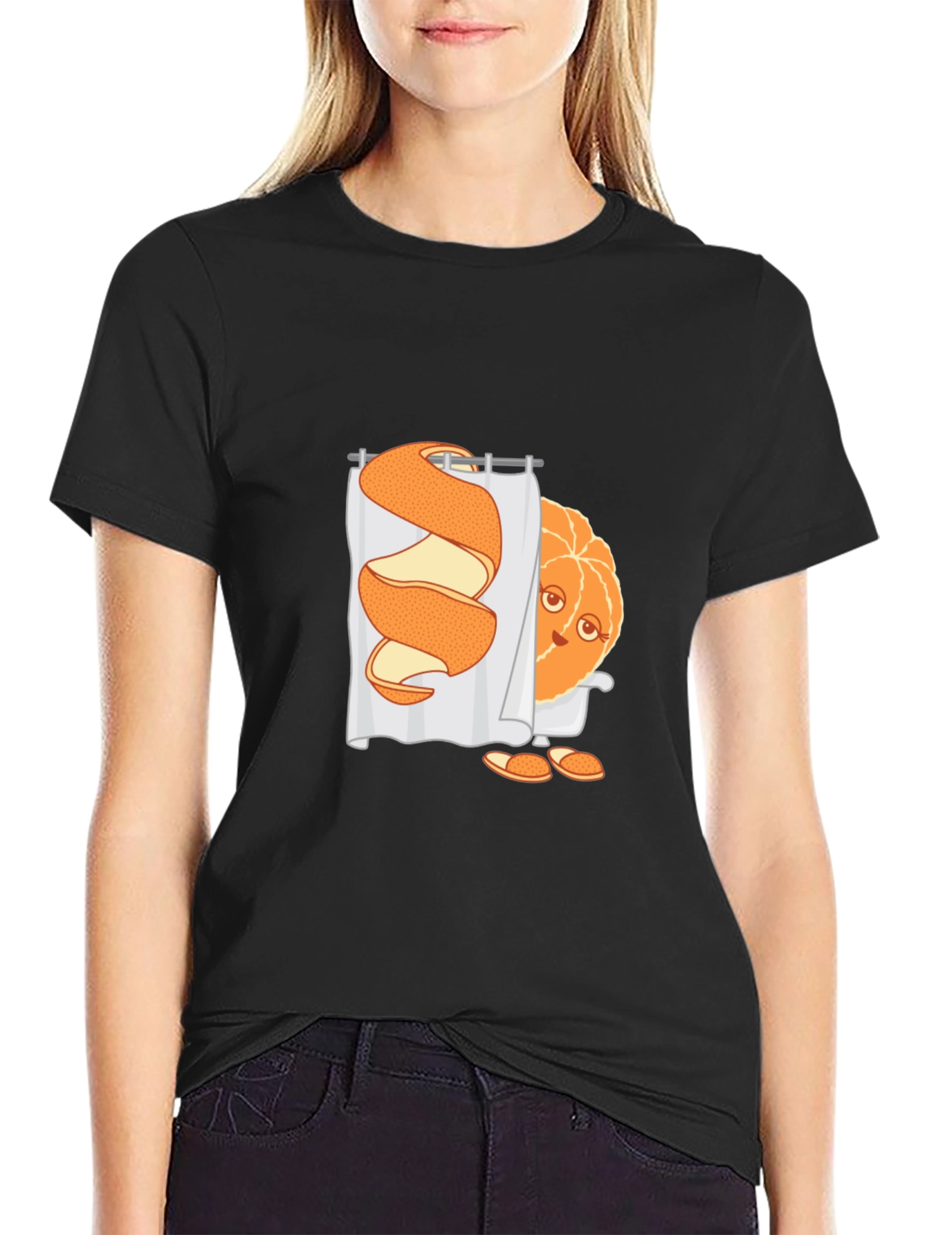 Funny Orange Peel Shower Cartoon Graphic T-Shirt