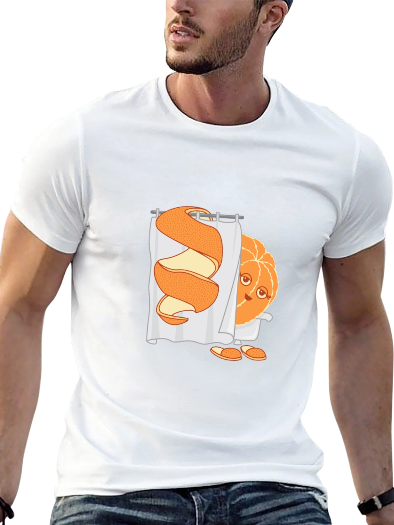 Funny Orange Peel Shower Cartoon Graphic T-Shirt