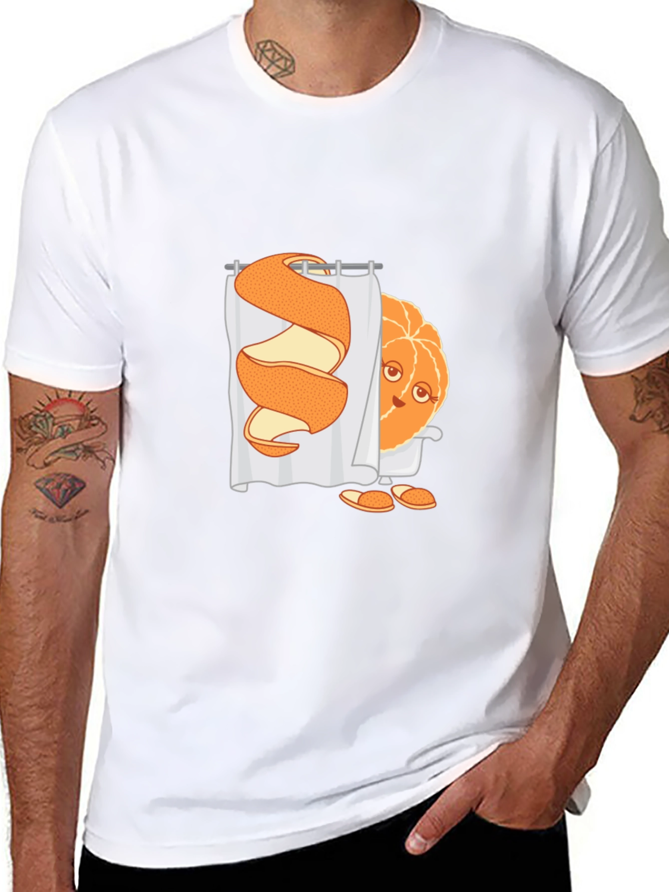Funny Orange Peel Shower Cartoon Graphic T-Shirt