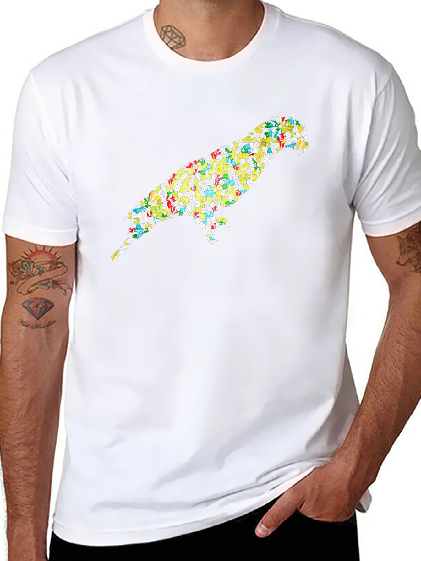 Parrot Print Black T-Shirt - Unique Bird Design