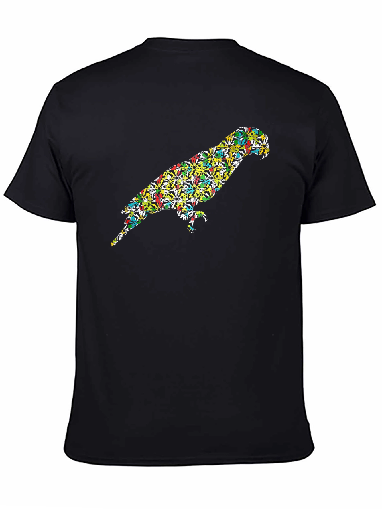 Parrot Print Black T-Shirt - Unique Bird Design