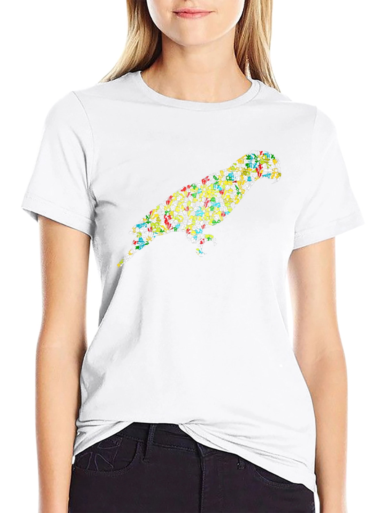 Parrot Print Black T-Shirt - Unique Bird Design