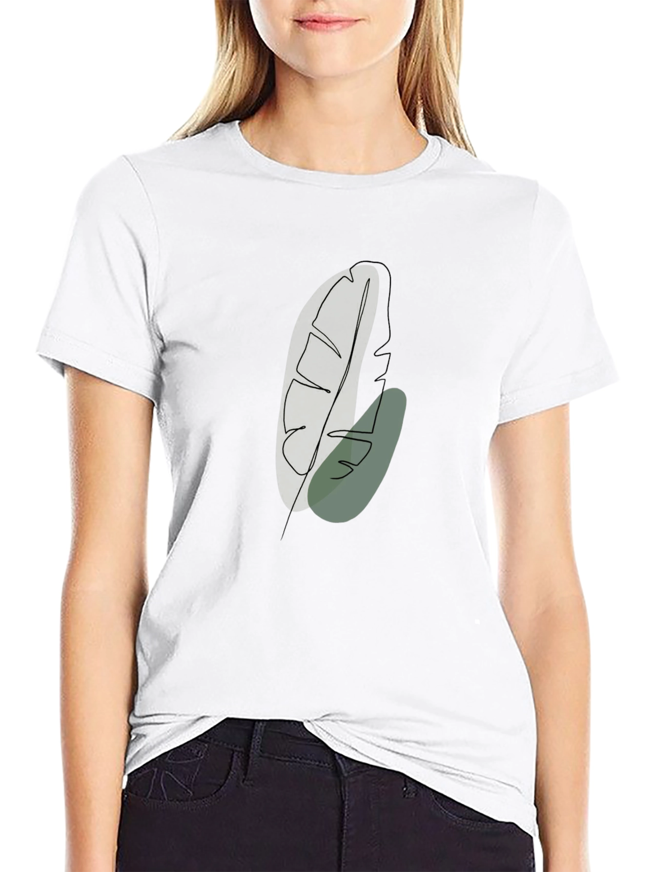 Minimalist Leaf Design Black T-Shirt