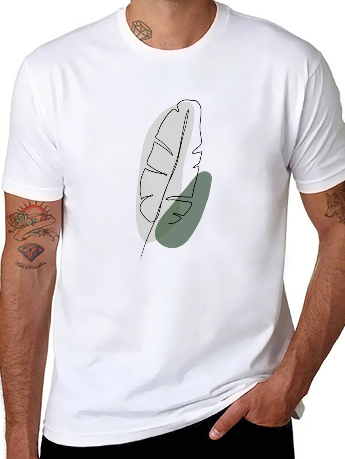 Minimalist Leaf Design Black T-Shirt