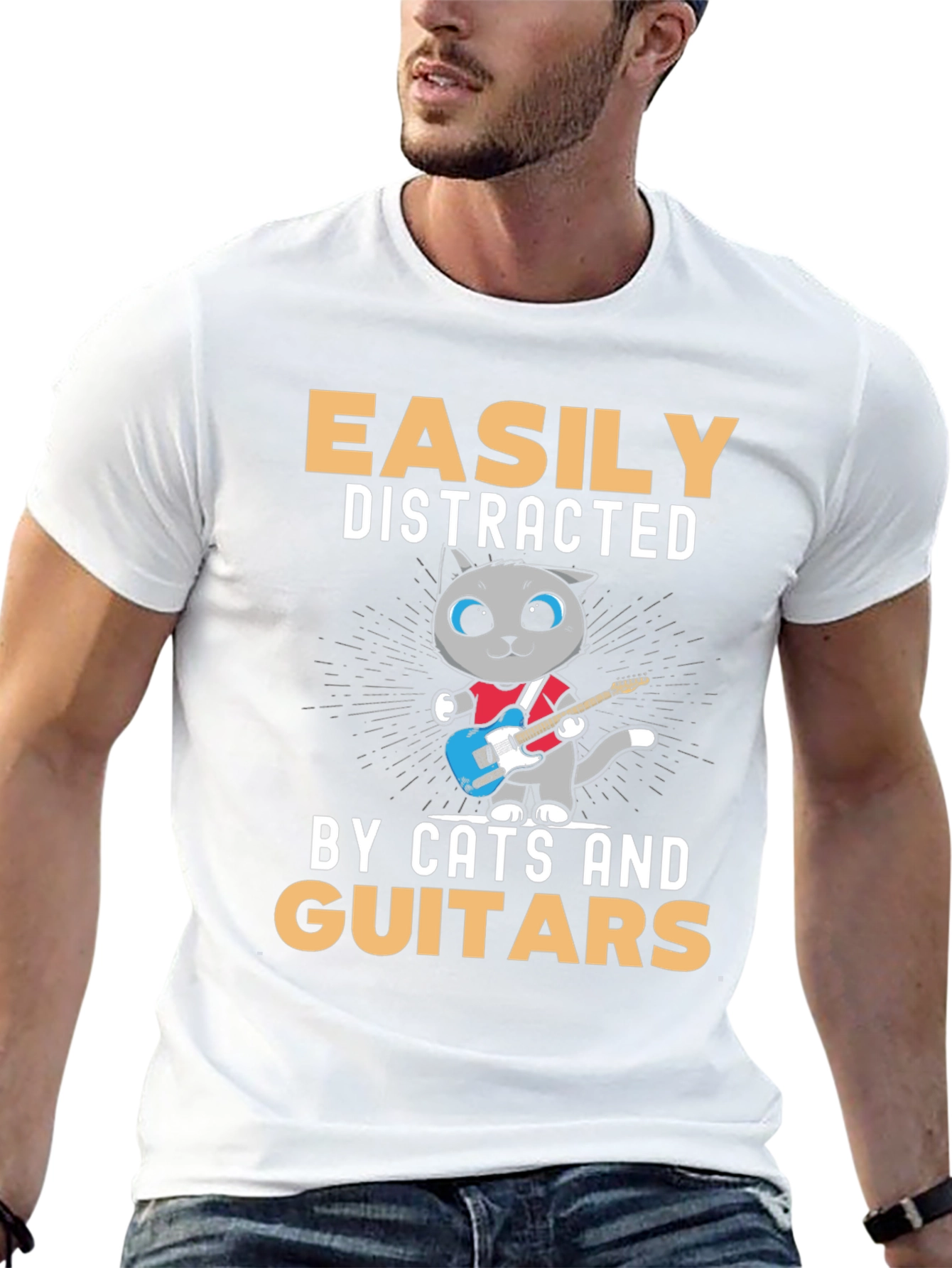 Easily Distracted By Cats and Guitars T-Shirt