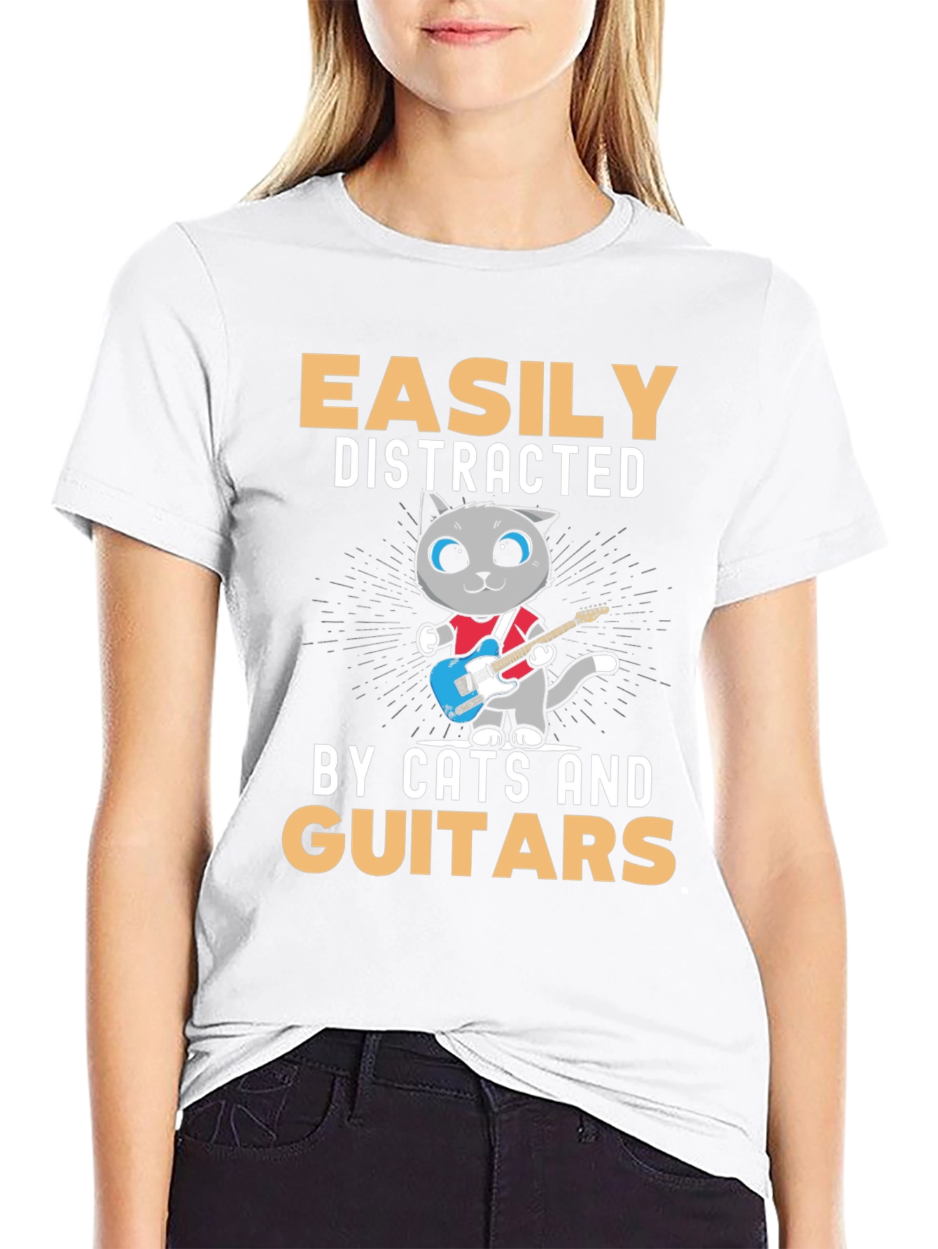 Easily Distracted By Cats and Guitars T-Shirt