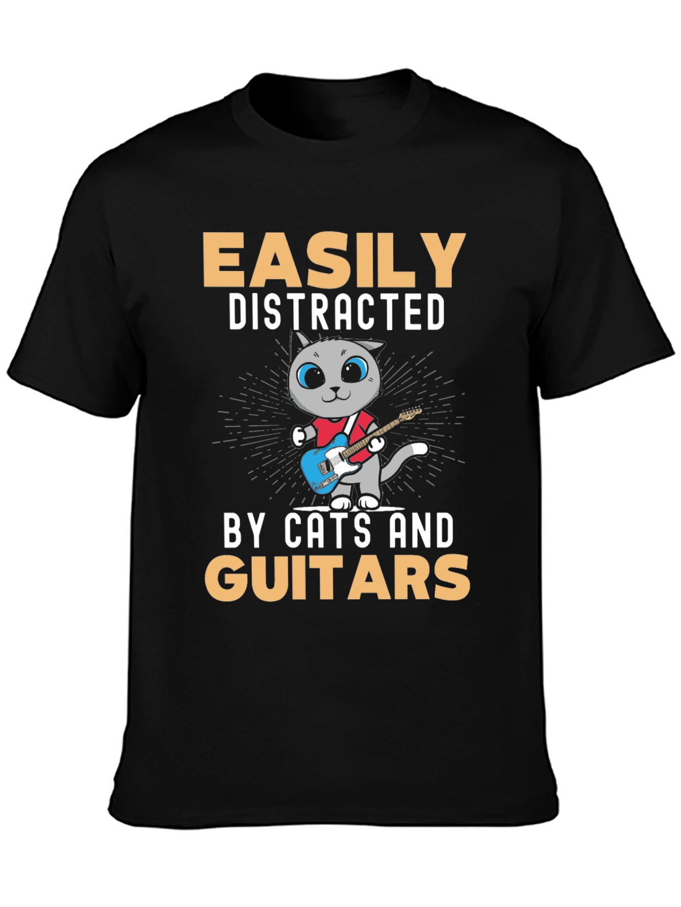 Easily Distracted By Cats and Guitars T-Shirt
