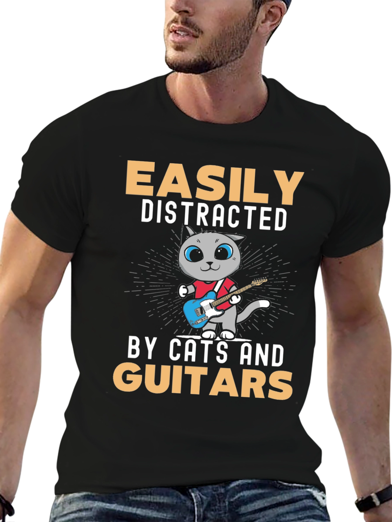 Easily Distracted By Cats and Guitars T-Shirt